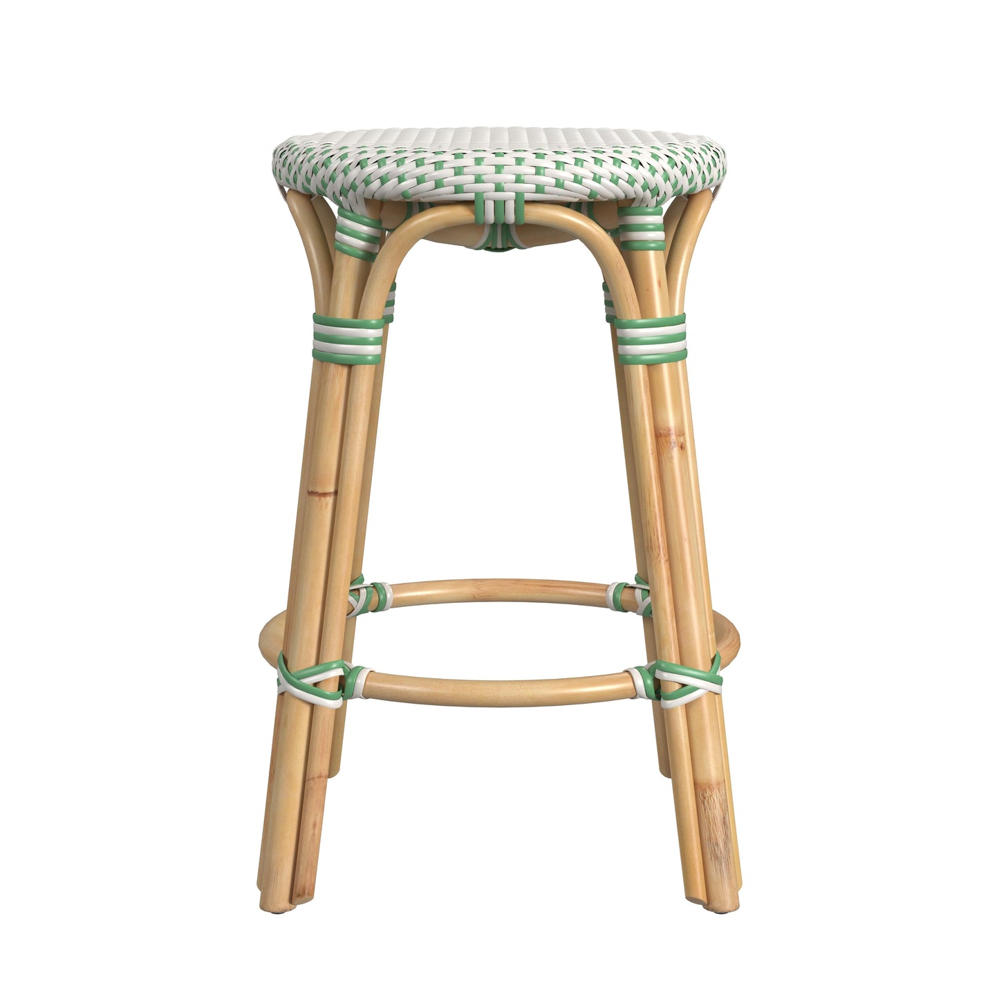 Tobias Rattan Round 24" Counter Stool in White and Green Dot  9371426