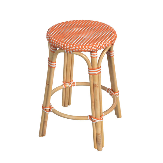 Tobias Rattan Round 24" Counter Stool in Orange and White Dot  9371427