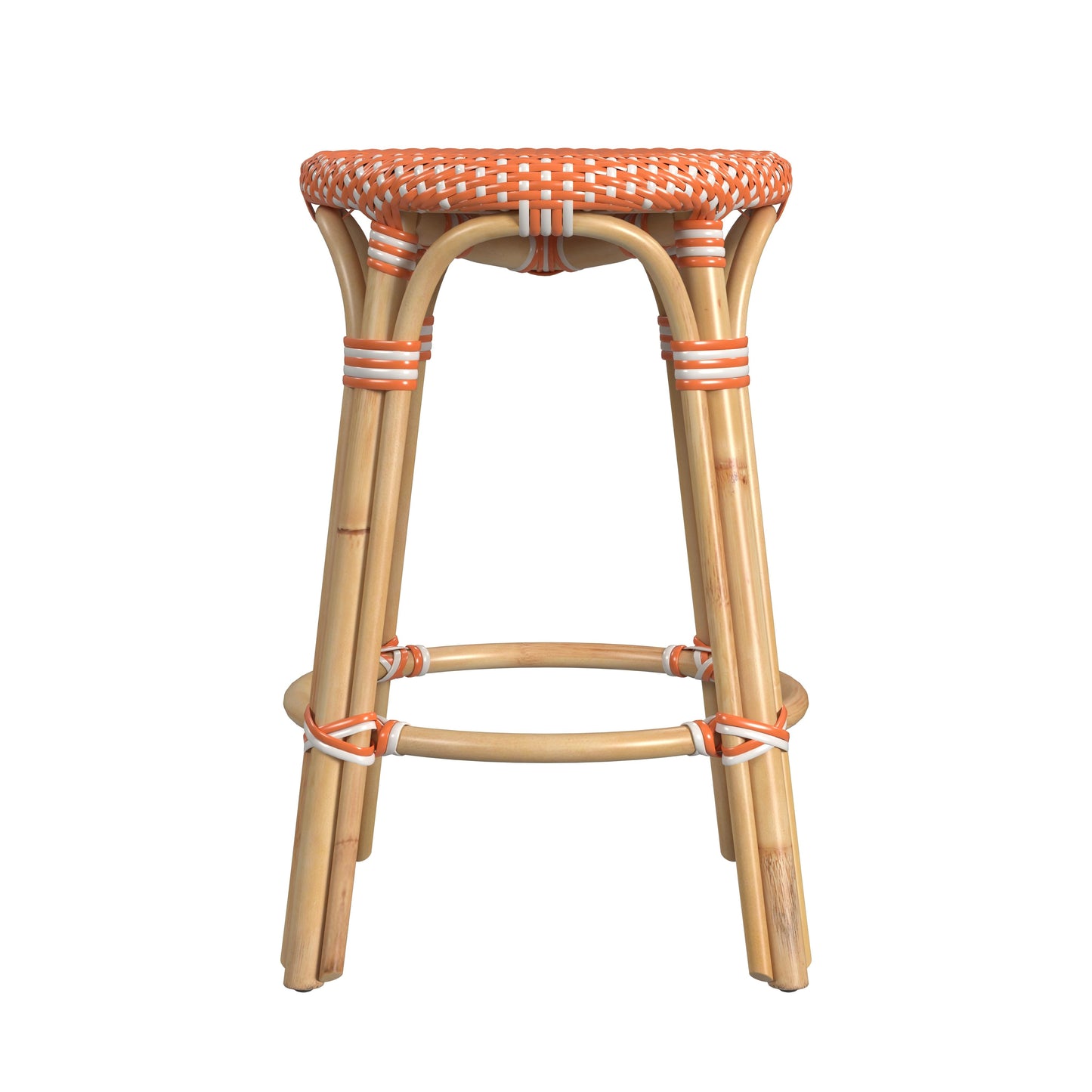 Tobias Rattan Round 24" Counter Stool in Orange and White Dot  9371427