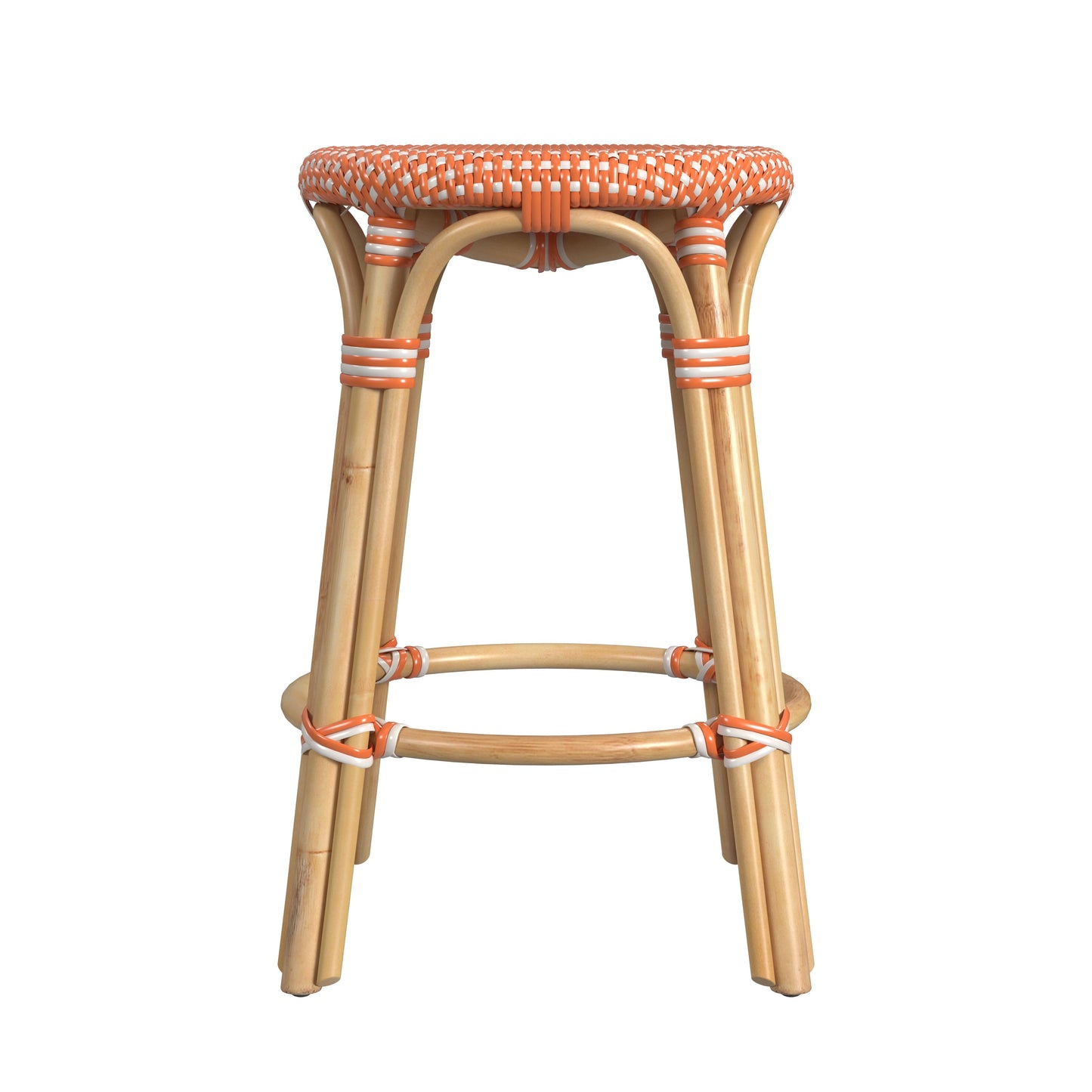 Tobias Rattan Round 24" Counter Stool in Orange and White Dot  9371427