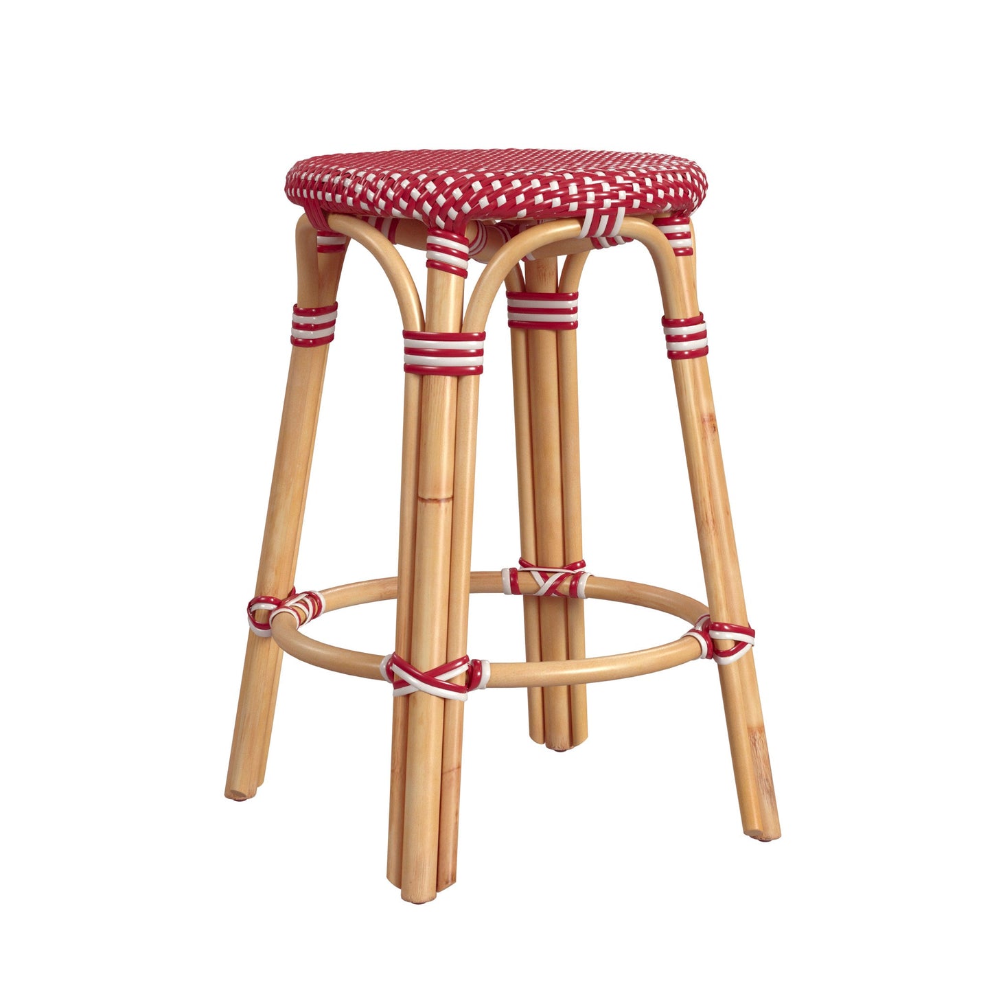 Tobias Rattan Round 24" Counter Stool in Red and White Dot  9371430