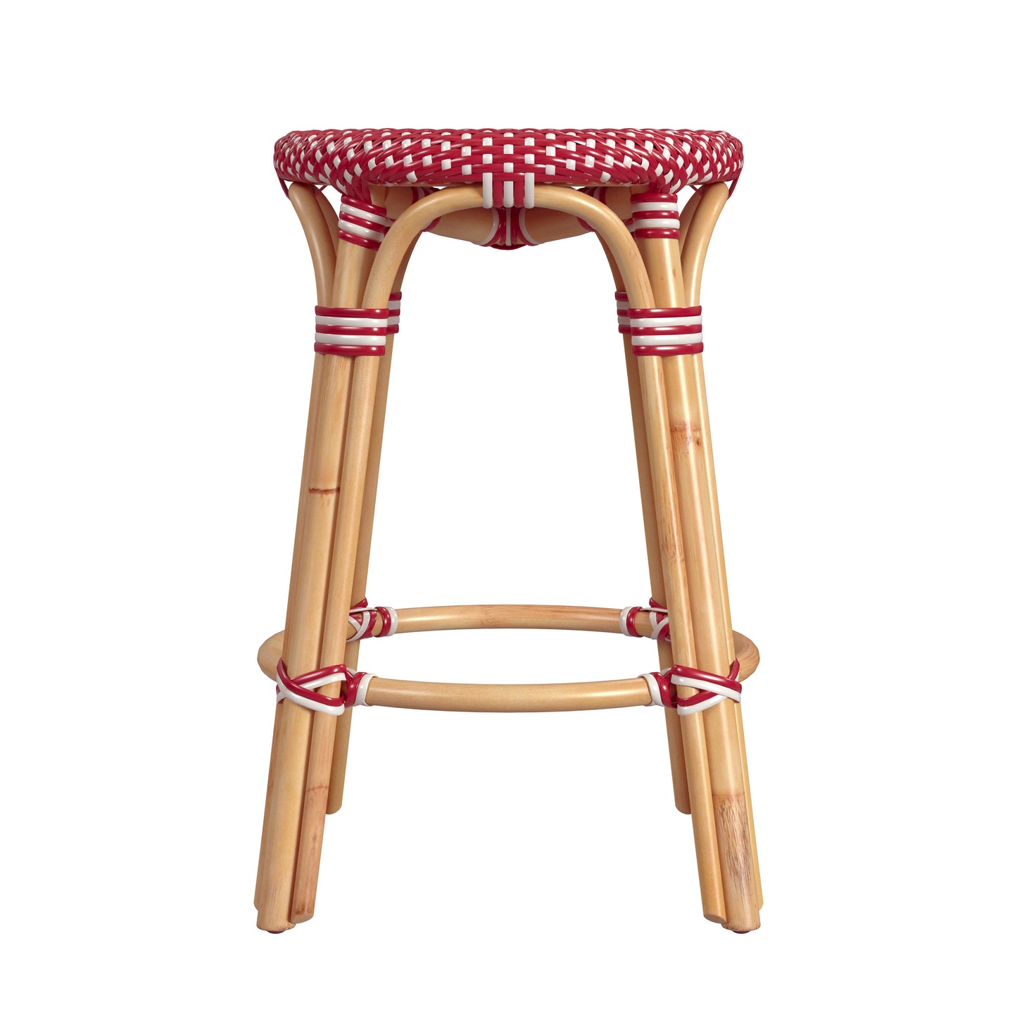 Tobias Rattan Round 24" Counter Stool in Red and White Dot  9371430