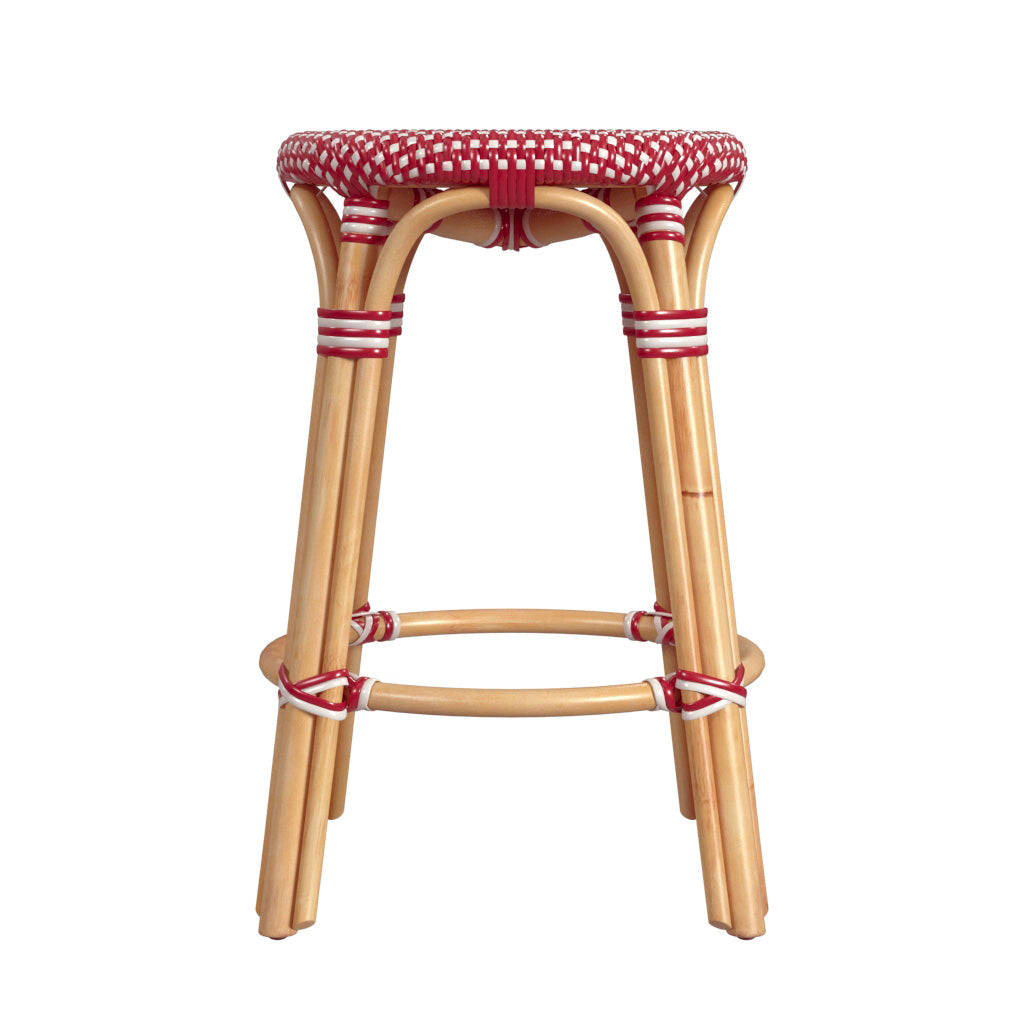 Tobias Rattan Round 24" Counter Stool in Red and White Dot  9371430