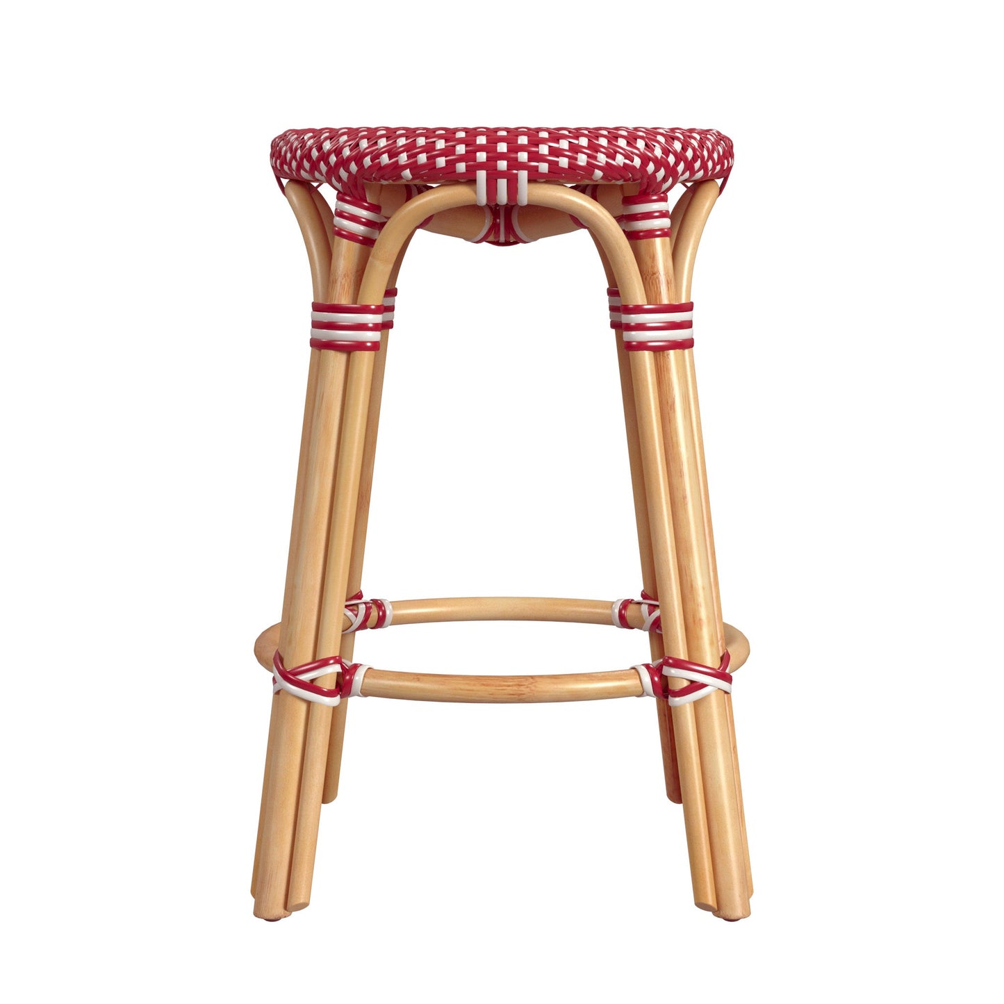 Tobias Rattan Round 24" Counter Stool in Red and White Dot  9371430