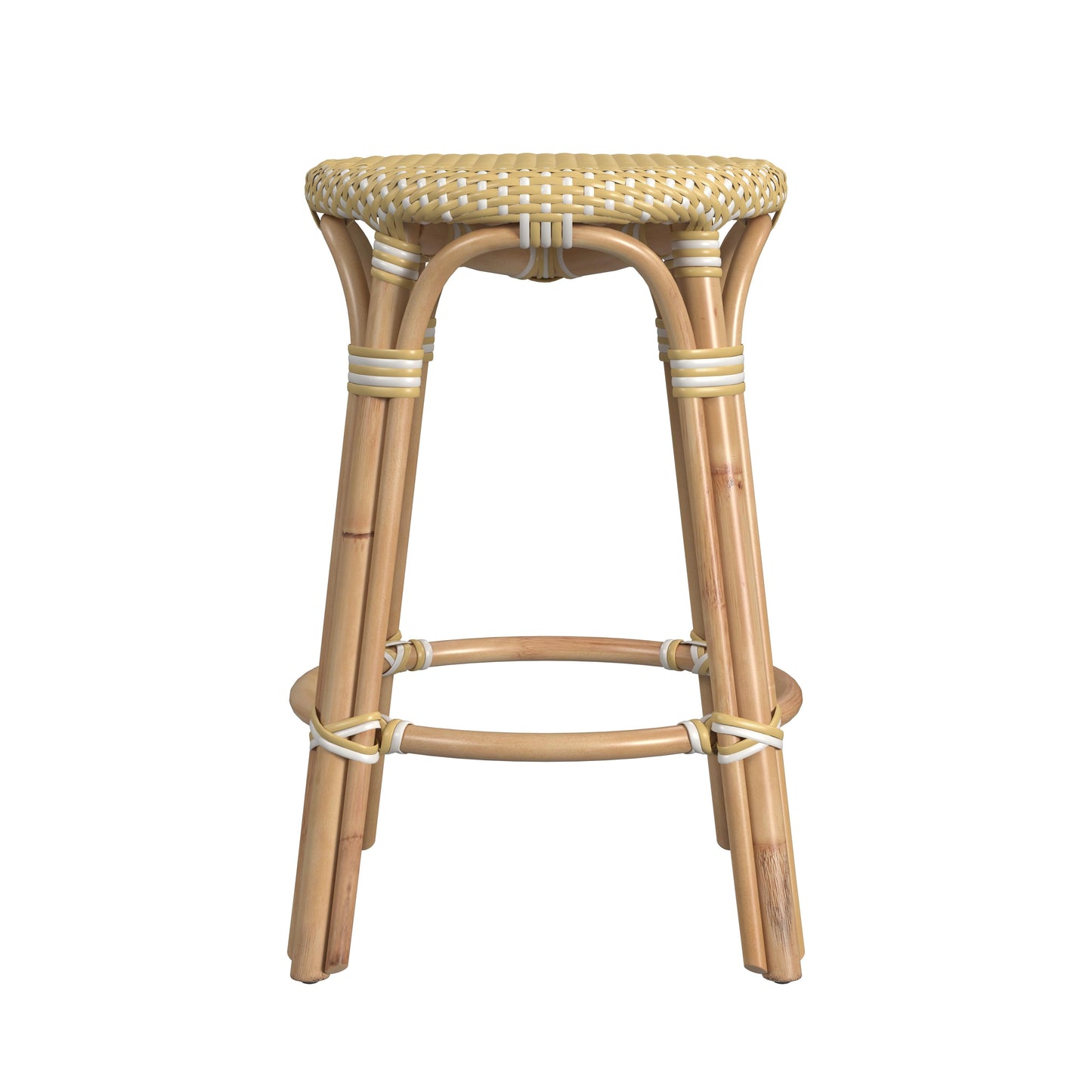 Tobias Rattan Round 24" Counter Stool in Yellow and White Dot  9371431