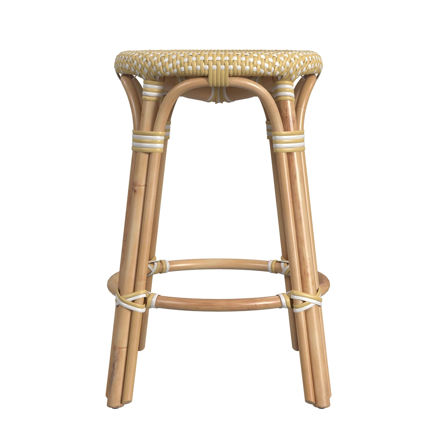 Tobias Rattan Round 24" Counter Stool in Yellow and White Dot  9371431