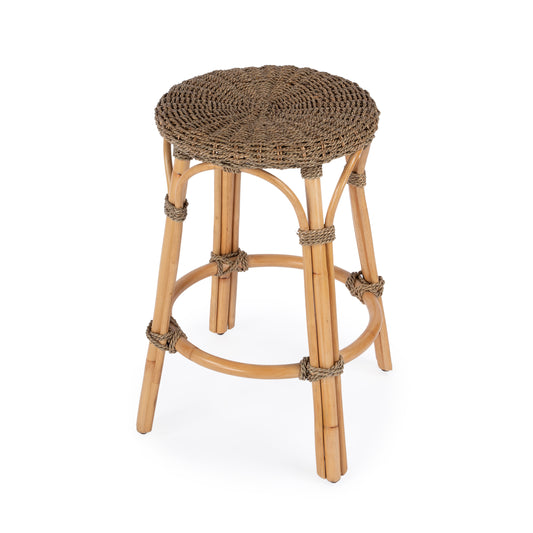 Tobias Rattan Round 24" Counter Stool in Light Brown  9371441