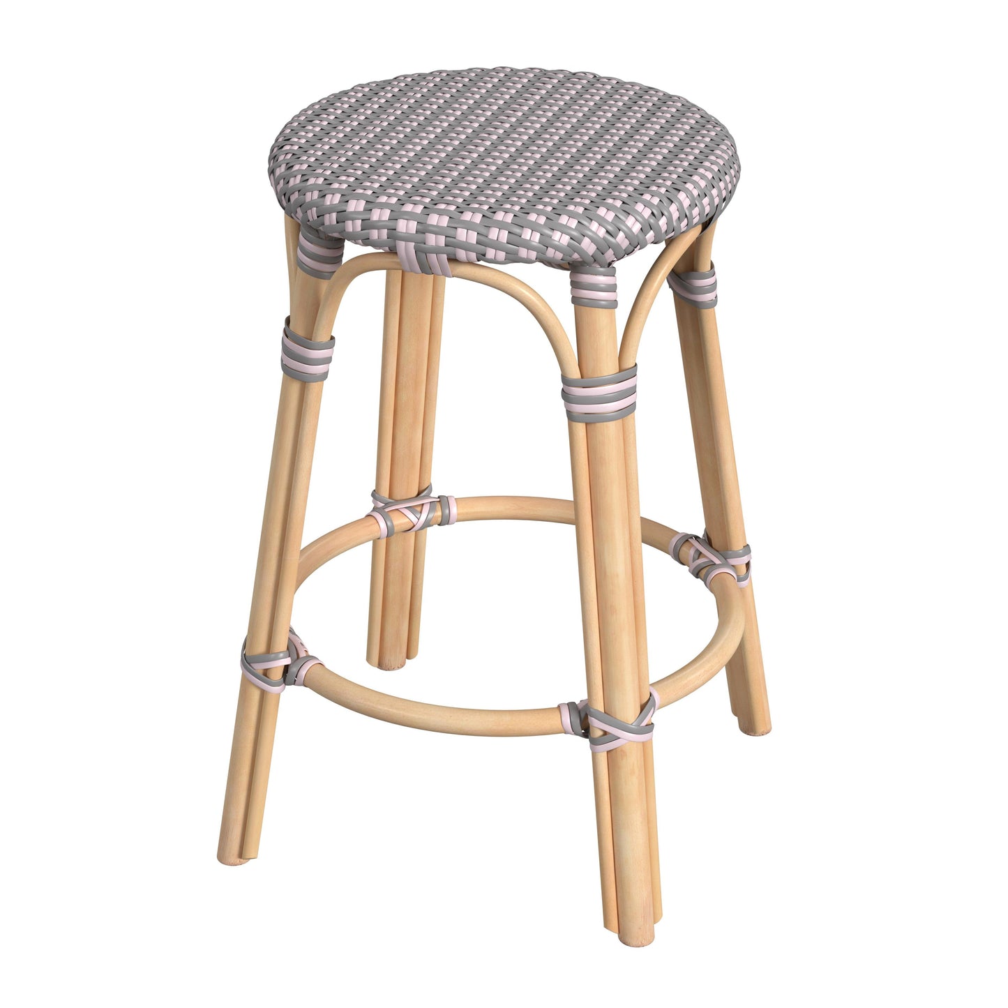 Tobias Rattan Round 24" Counter Stool in Pink  9371469