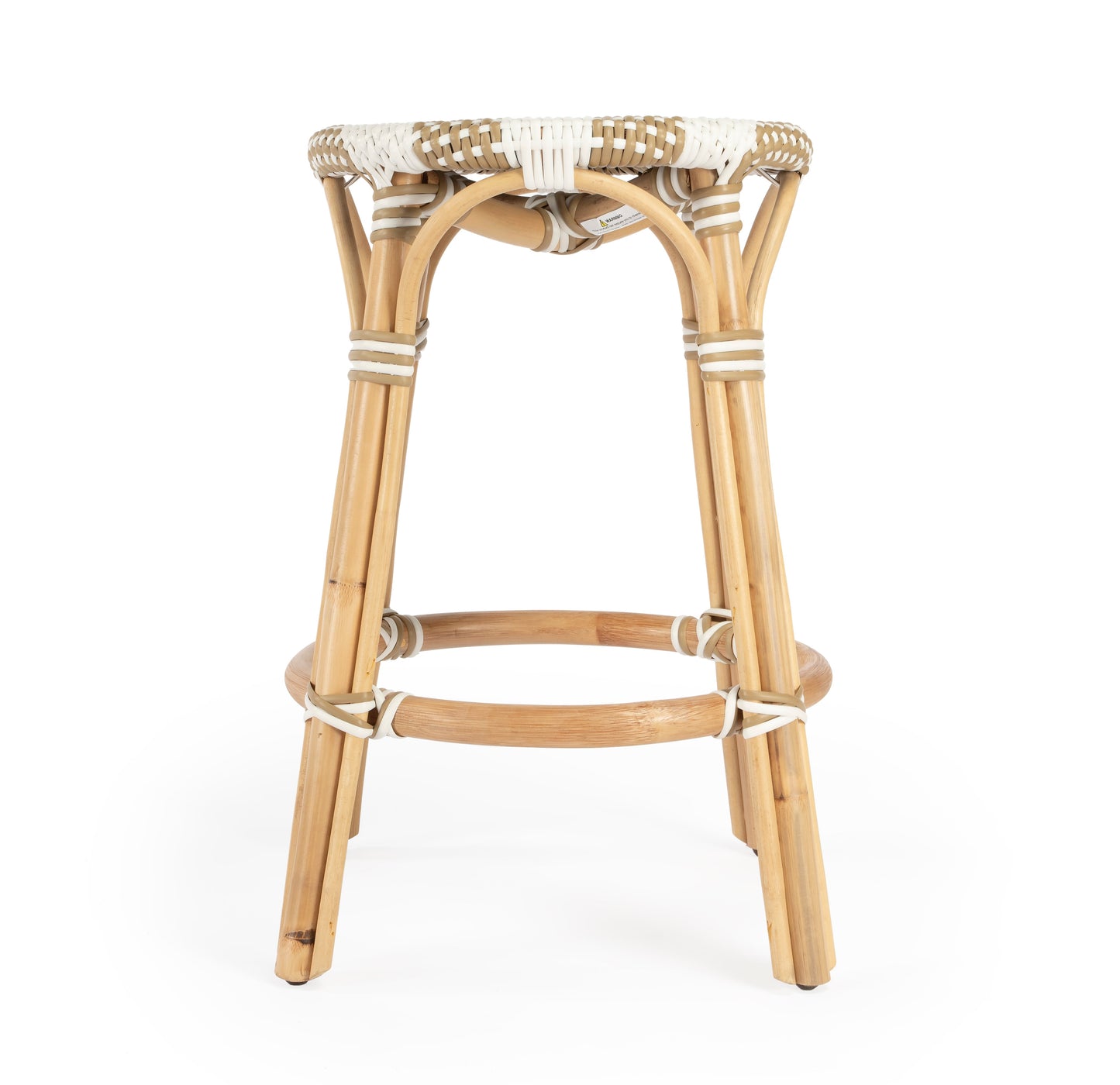 Tobias Rattan Round 24" Counter Stool in Tan and White Stripe  9371984