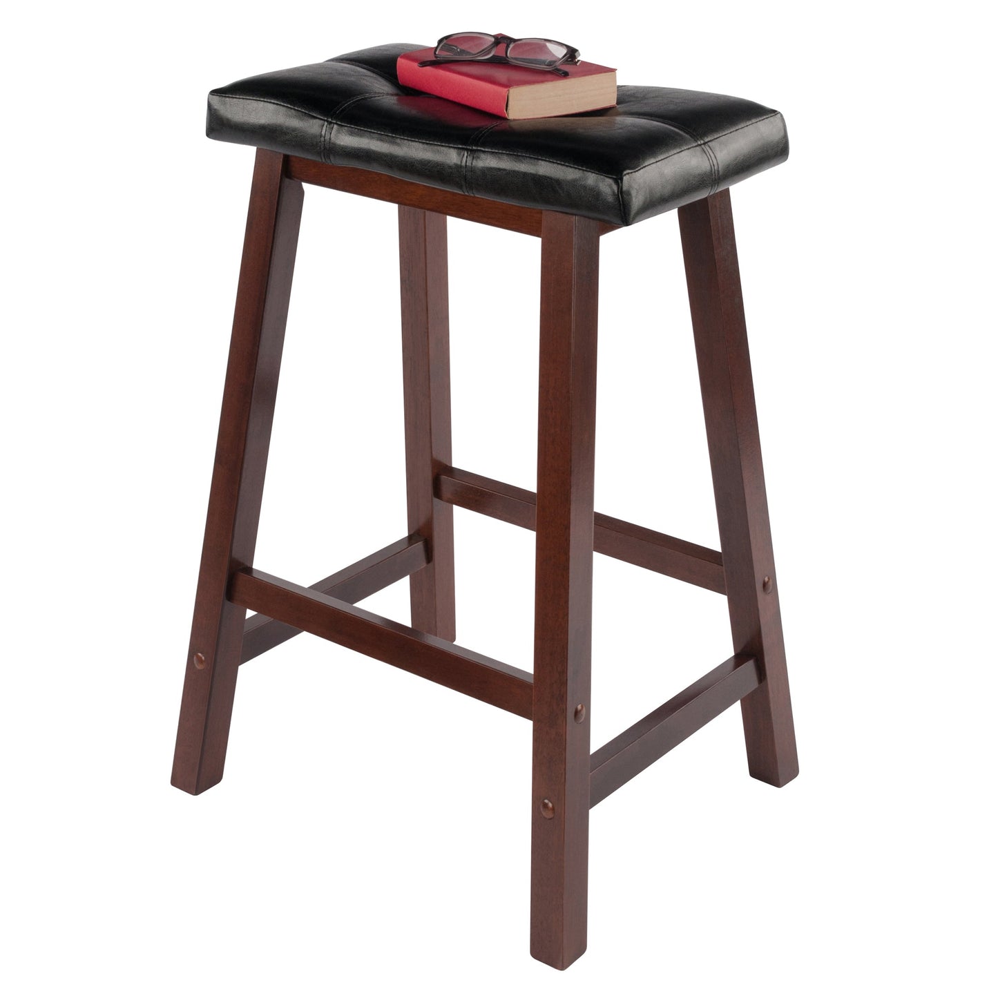 Mona Cushion Saddle Seat Counter Stool, Black and Walnut