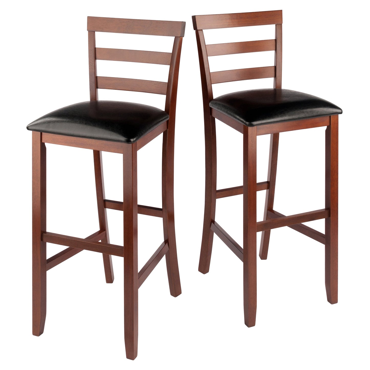 Simone 2-Pc Cushion Ladder-back Bar Stool Set, Black and Walnut