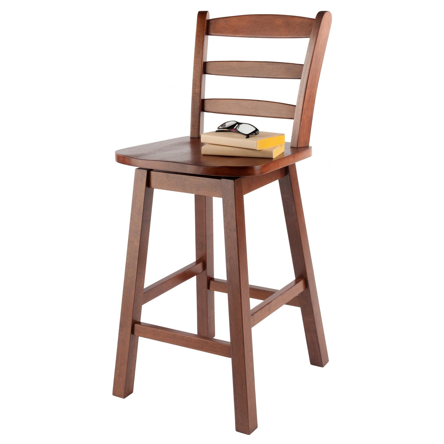 Scalera Ladder-back Swivel Seat Counter Stool, Walnut