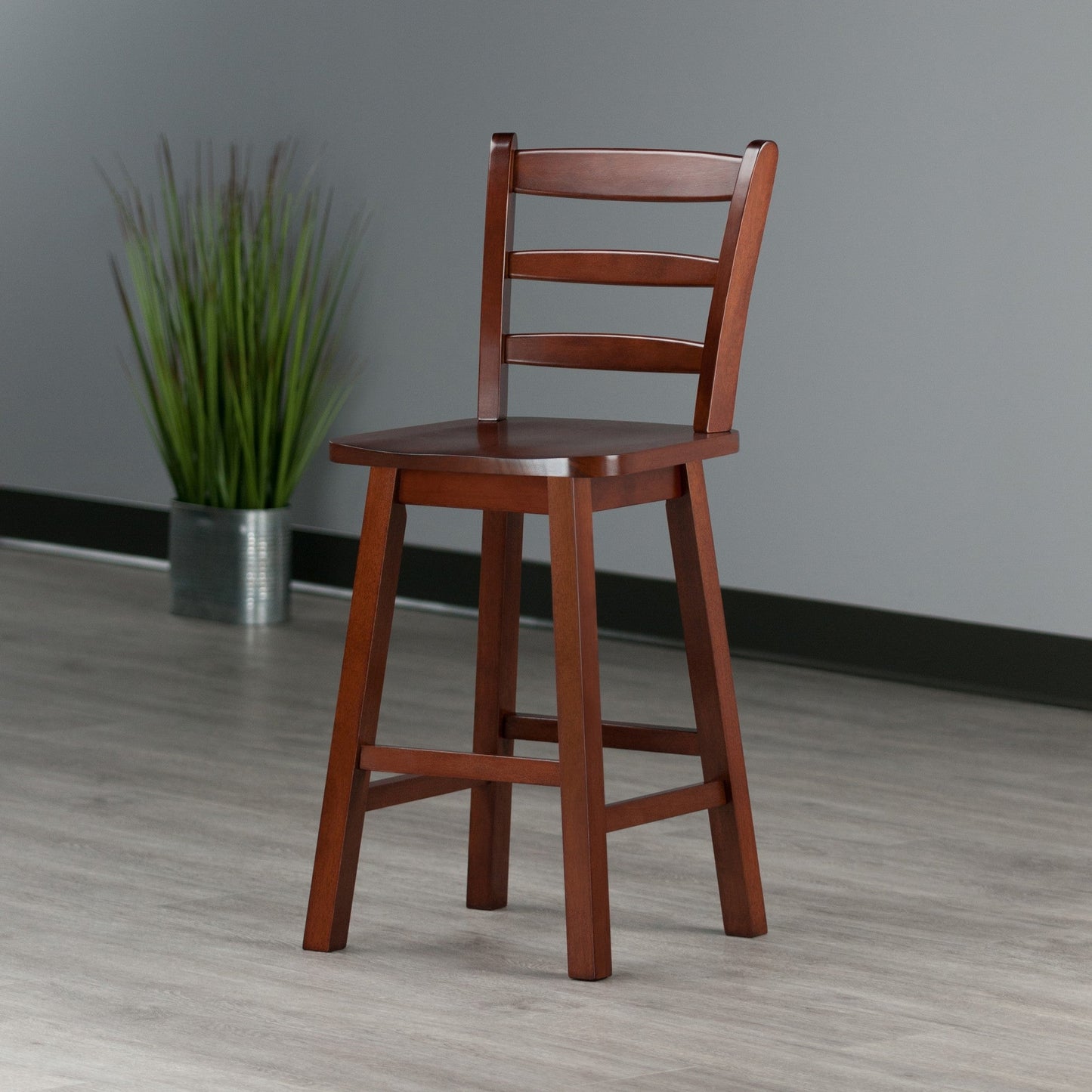 Scalera Ladder-back Swivel Seat Counter Stool, Walnut