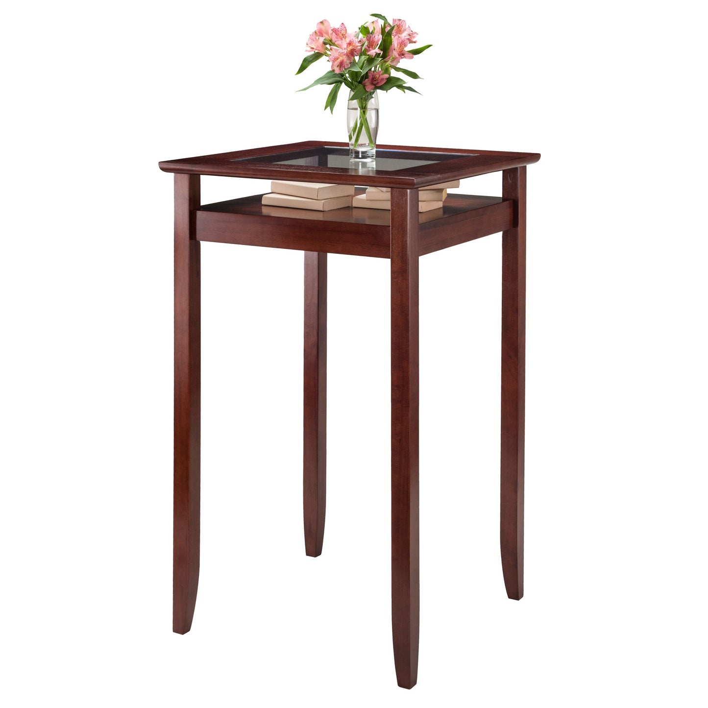 Halo High Table with Glass Display Shelf, Walnut