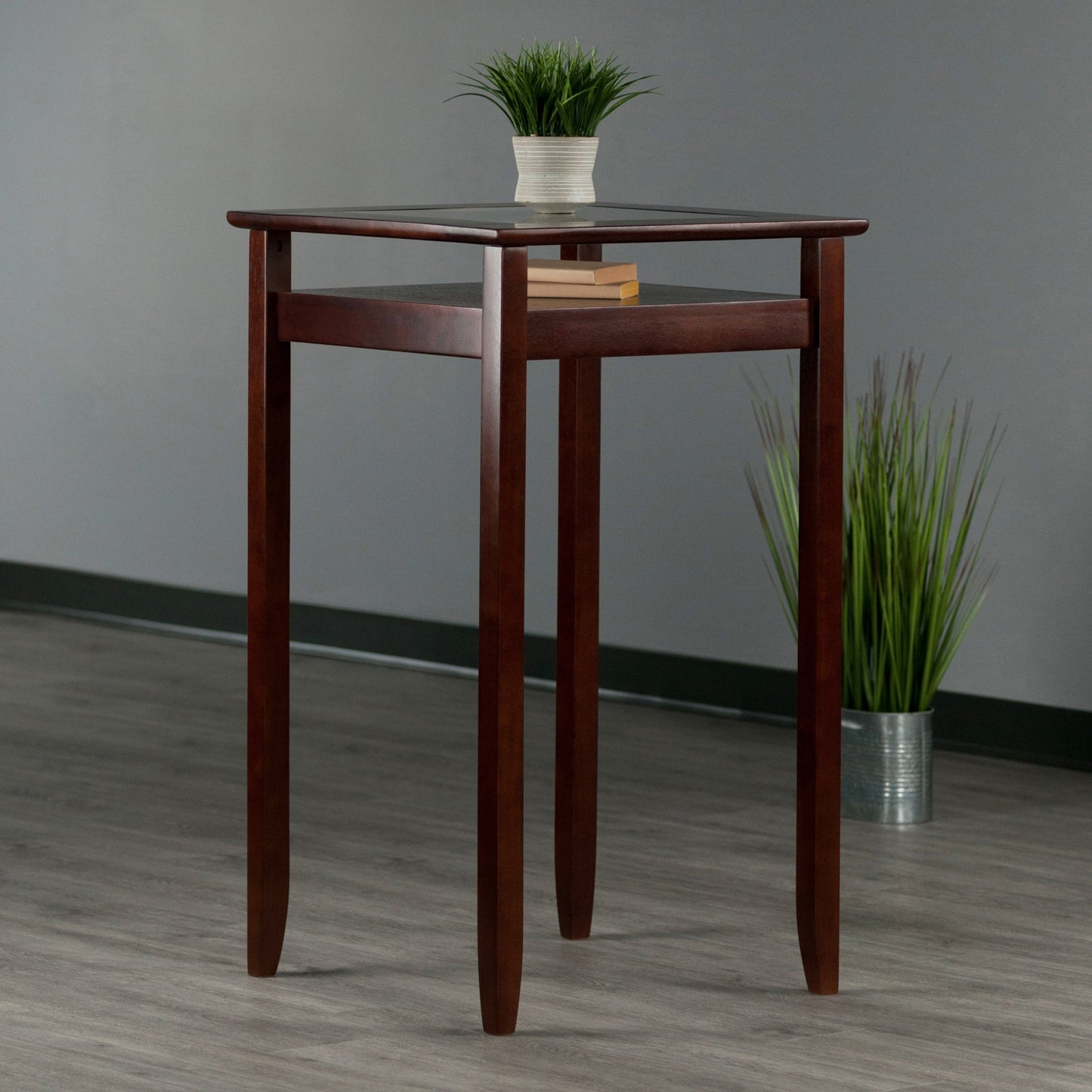 Halo High Table with Glass Display Shelf, Walnut