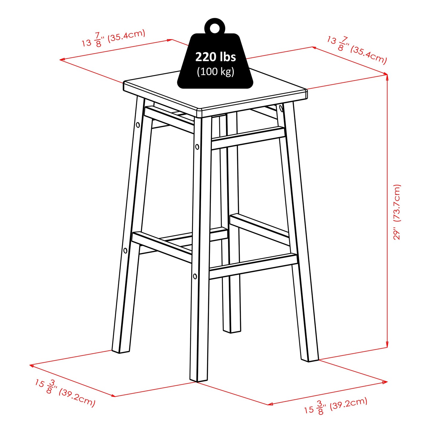 Carter Square Seat Bar Stool, Walnut