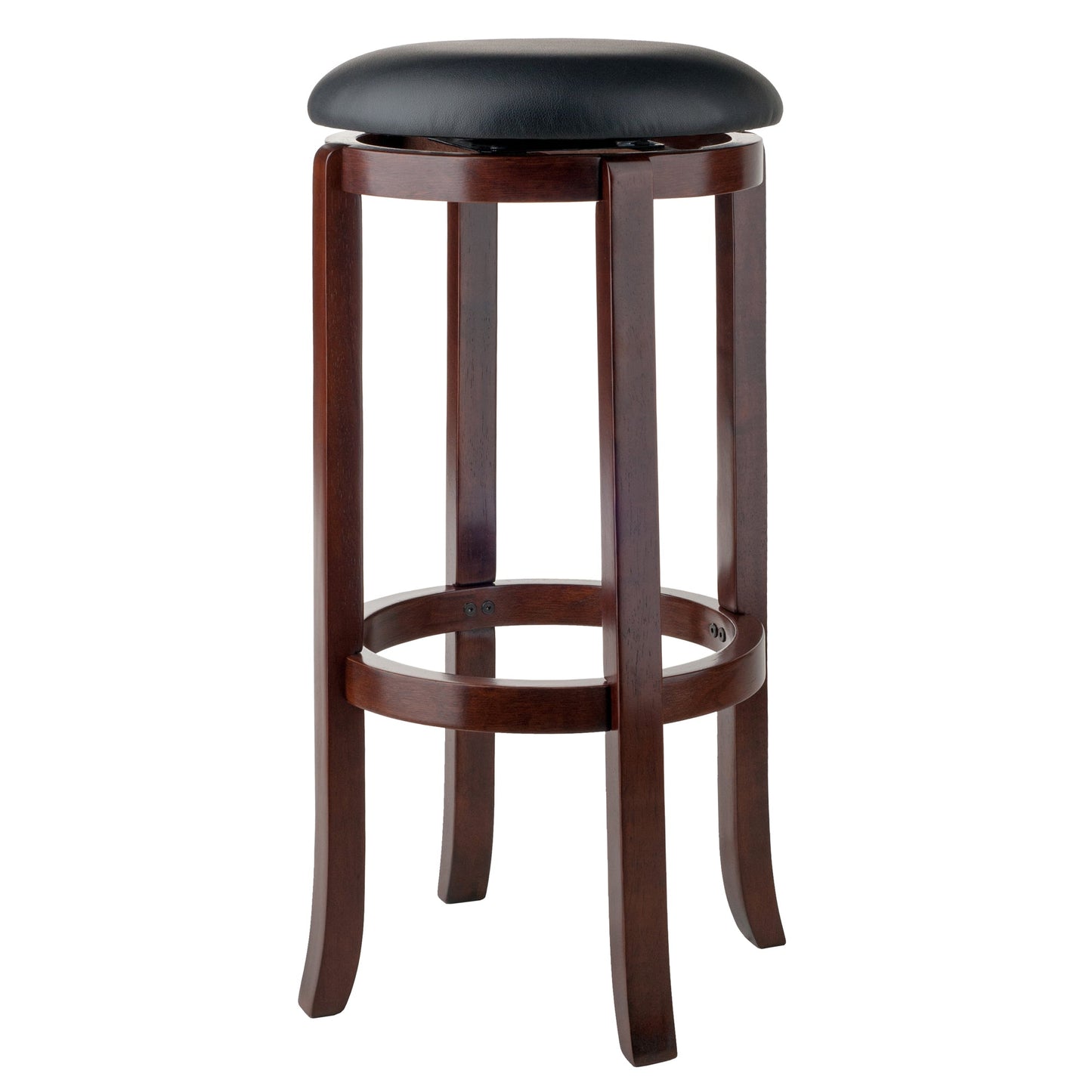 Walcott Cushion Swivel Seat Bar Stool, Black and Walnut