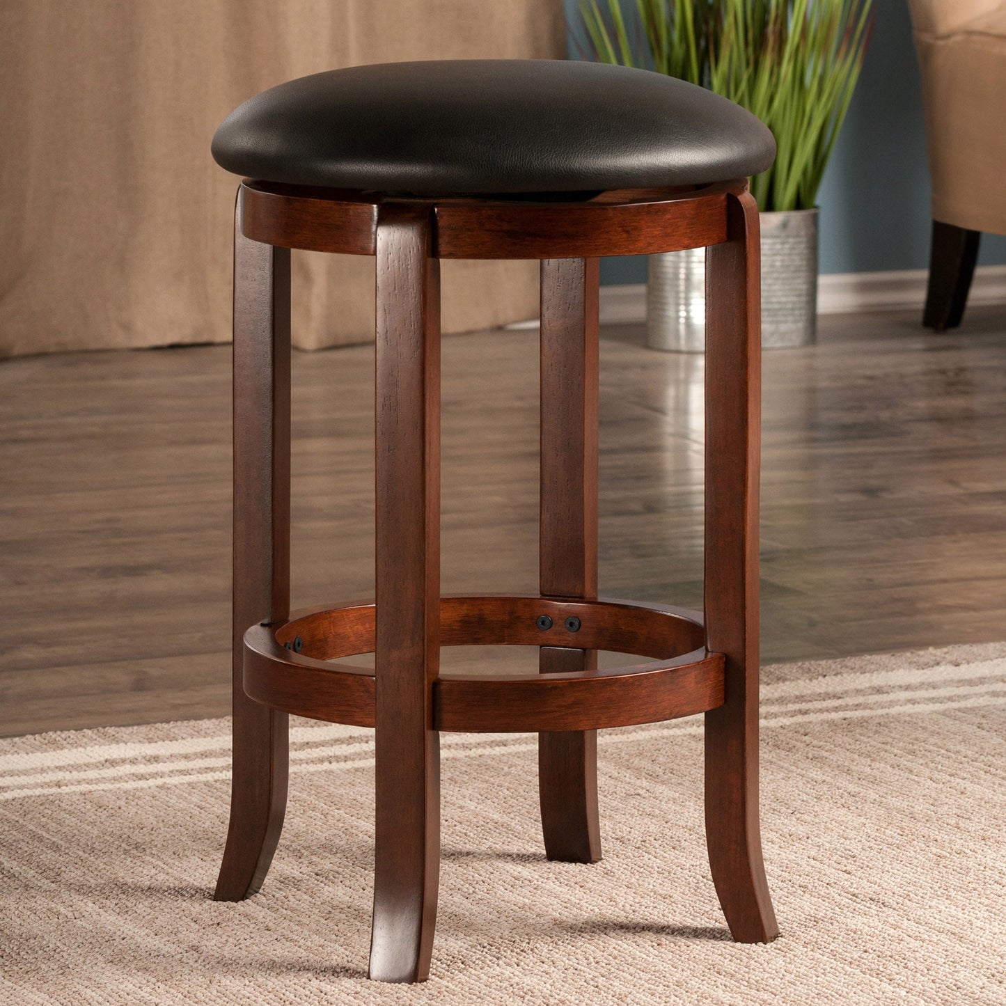 Walcott Cushion Swivel Seat Counter Stool, Black and Walnut