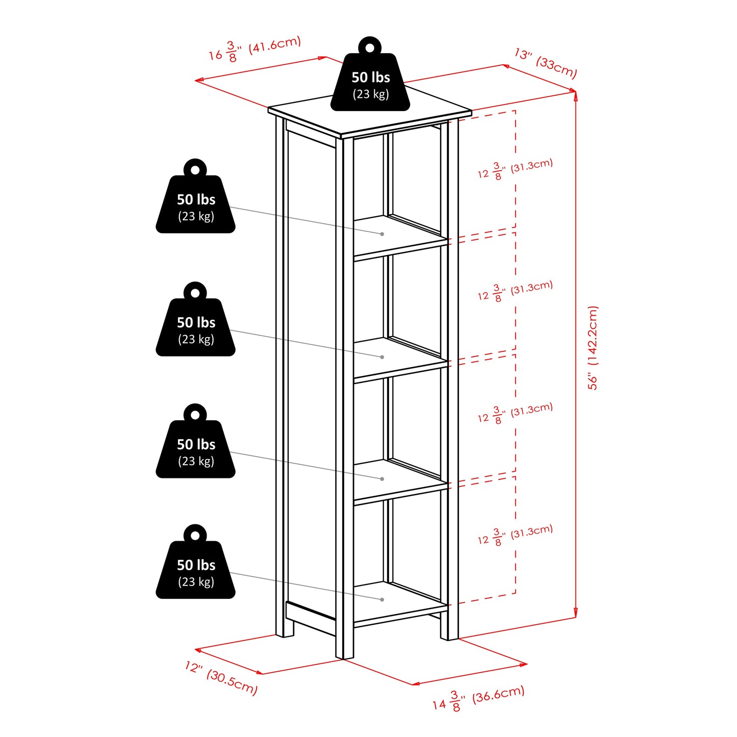 Verona 5-Pc Storage Shelf with 4 Foldable Fabric Baskets, Walnut and Black