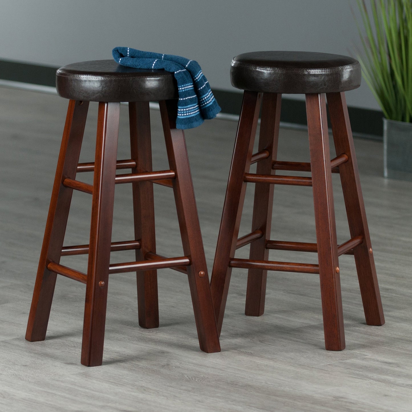 Maria 2-Pc Cushion Seat Counter Stool Set, Espresso and Walnut