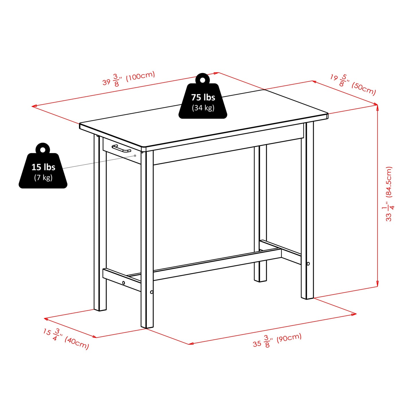 Sally 3-Pc Breakfast Table with Cushion Saddle Seat Counter Stools, Walnut and Black