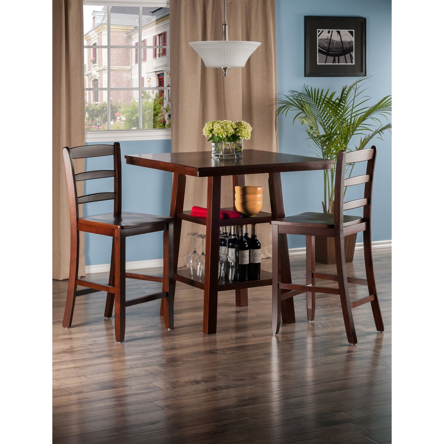 Orlando 3-Pc High Table with Ladder-back Counter Stools, Walnut