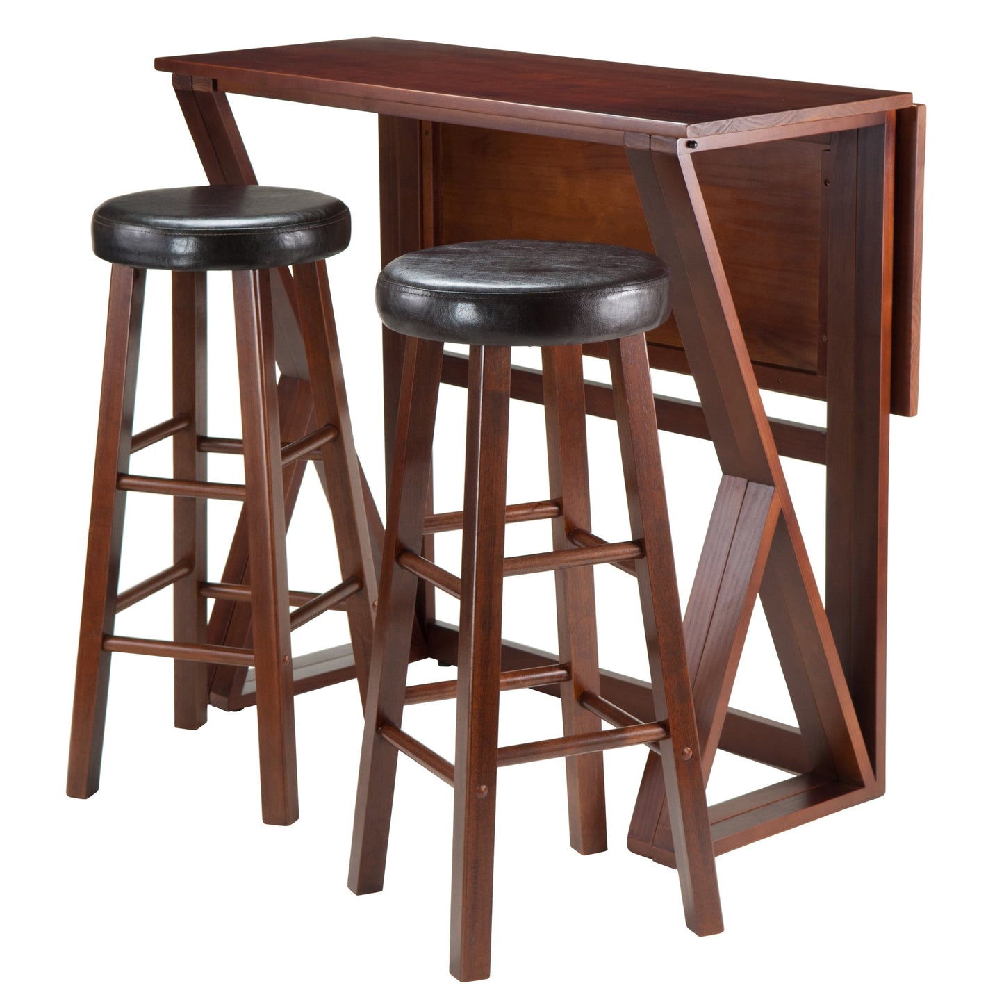 Harrington 3-Pc Drop Leaf Table with Cushion Seat Bar Stools, Walnut and Espresso