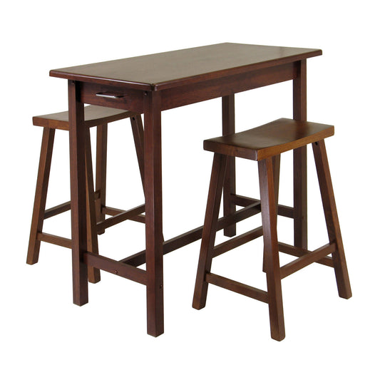 Sally 3-Pc Breakfast Table with Saddle Seat Counter Stools, Walnut