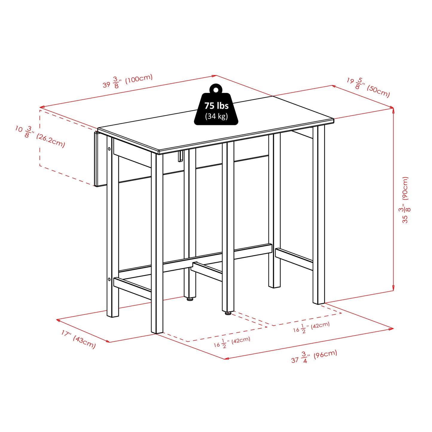 Lynnwood 3-Pc Drop Leaf Table with Cushion Saddle Seat Counter Stools, Walnut and Black