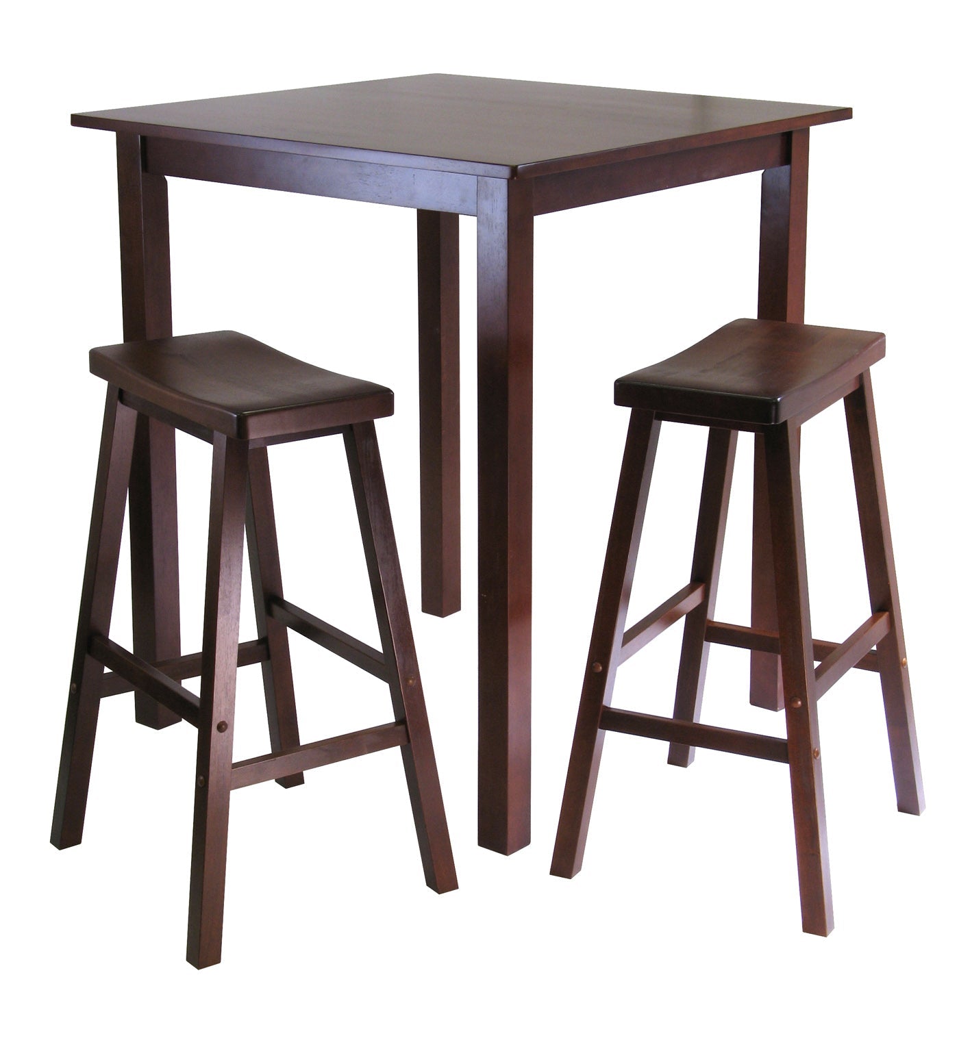 Parkland 3-Pc High Table with Saddle Seat Bar Stools, Walnut