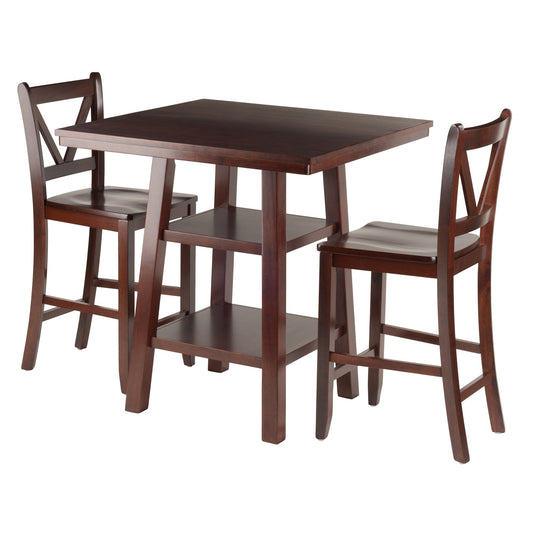 Orlando 3-Pc High Table with V-Back Counter Stools, Walnut