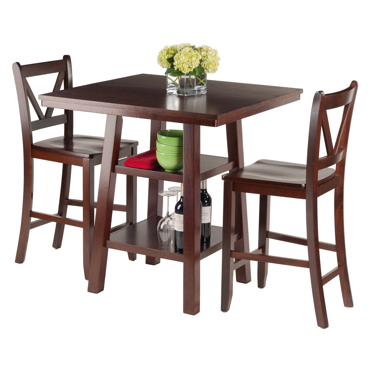 Orlando 3-Pc High Table with V-Back Counter Stools, Walnut