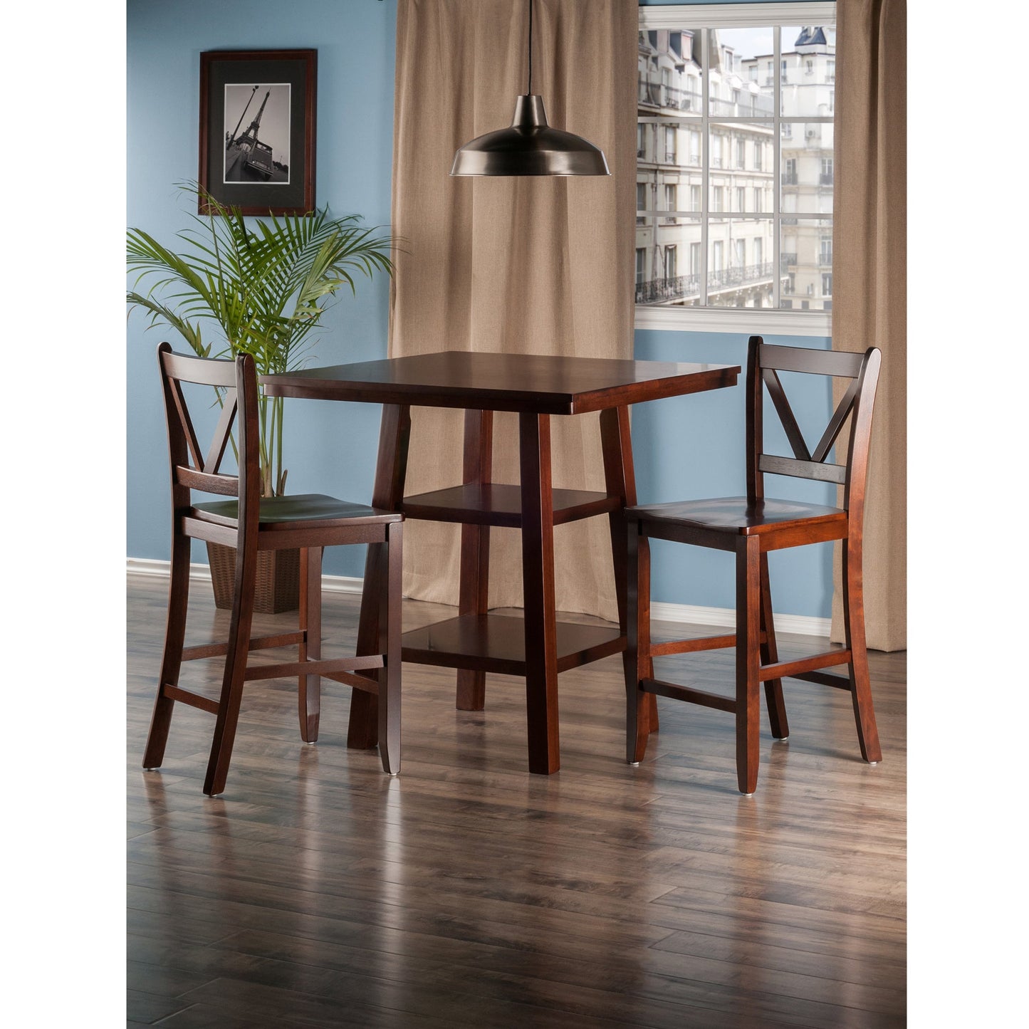 Orlando 3-Pc High Table with V-Back Counter Stools, Walnut