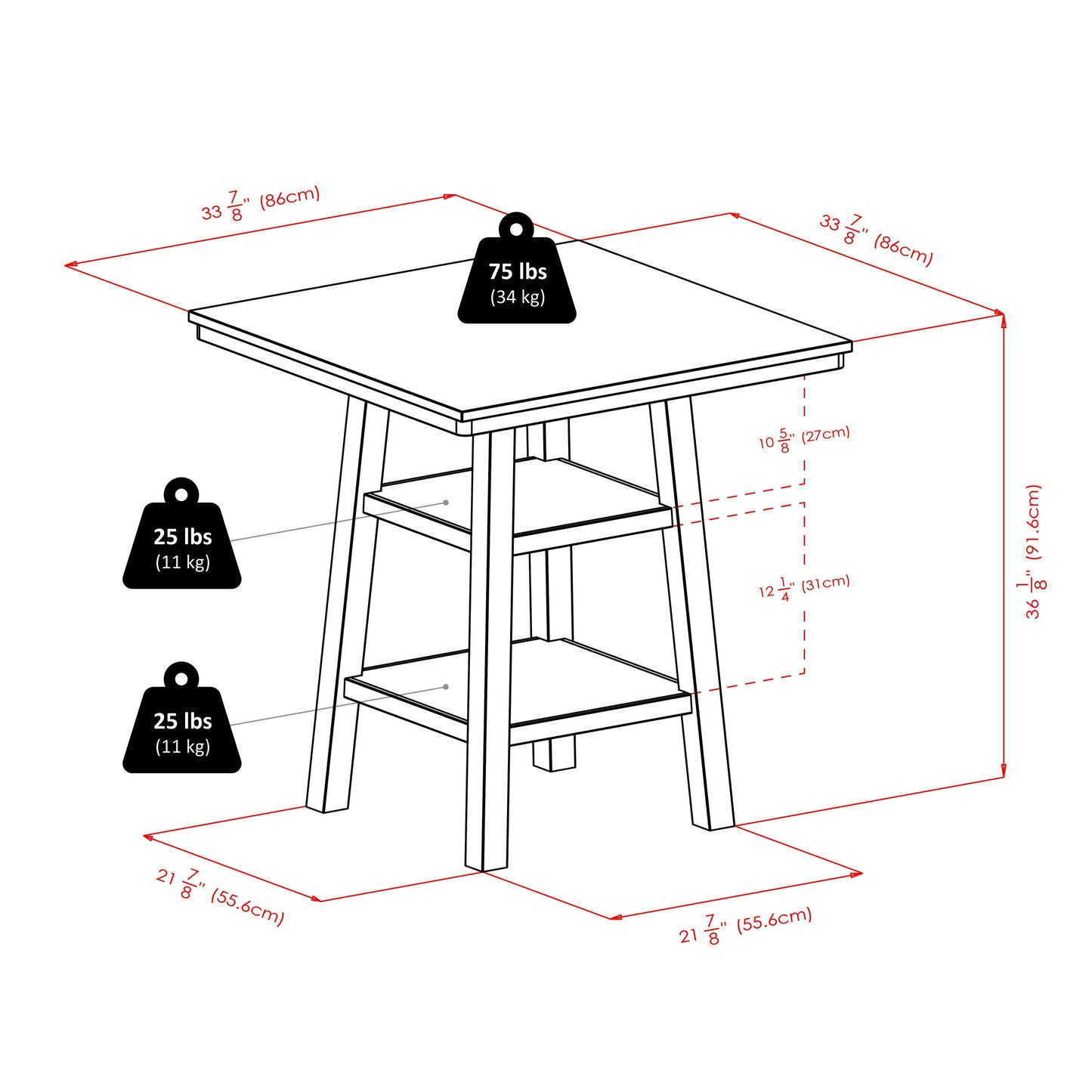 Orlando 3-Pc High Table with V-Back Counter Stools, Walnut