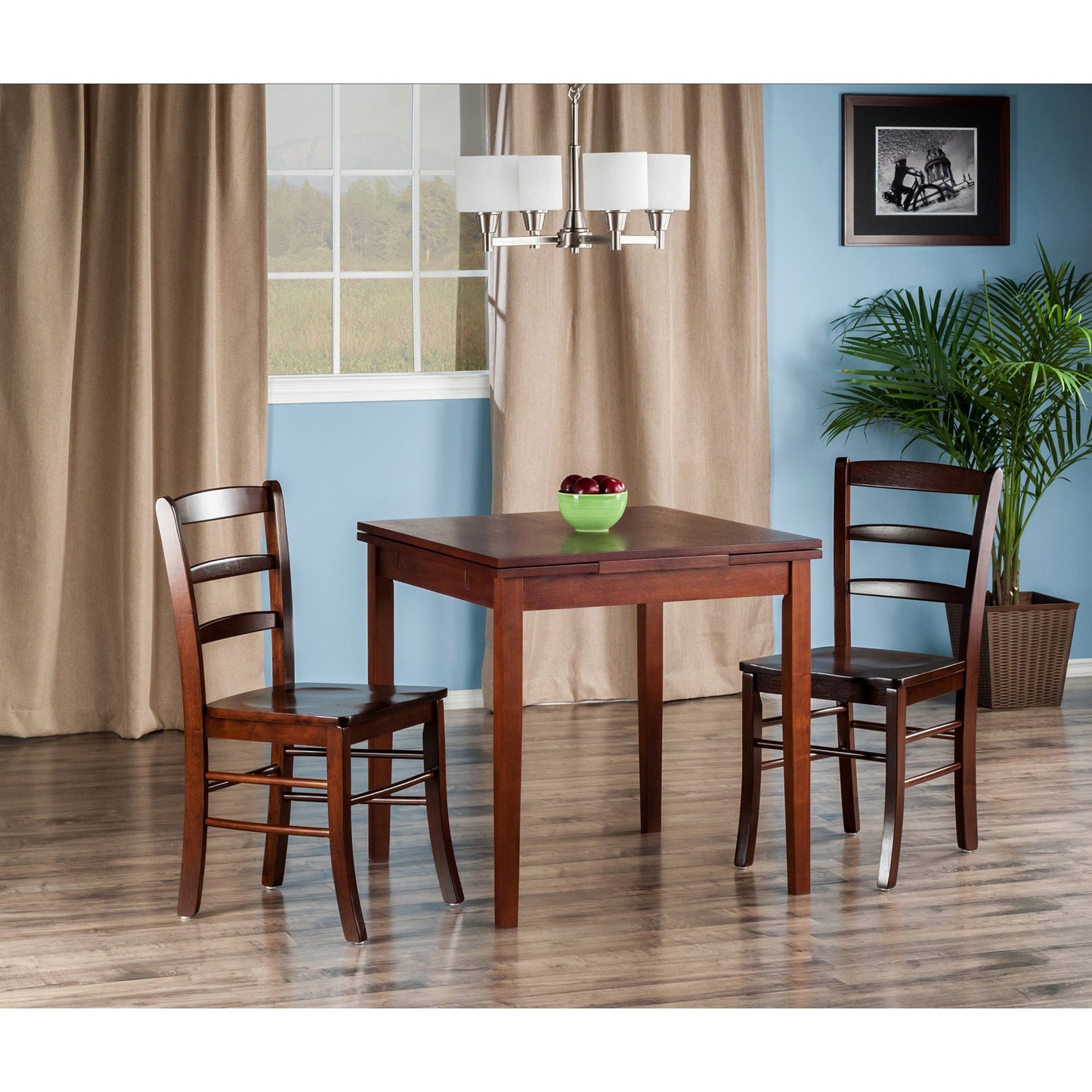 Pulman 3-Pc Dining Table with Ladder-back Chairs, Walnut