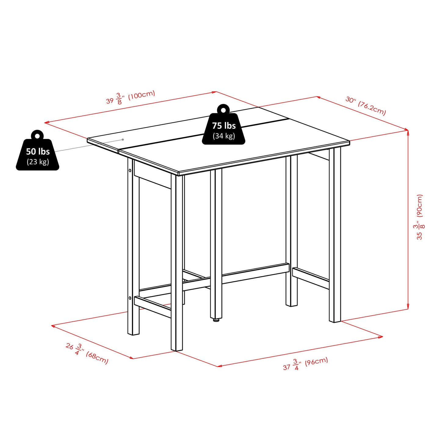 Lynnwood 3-Pc Drop Leaf Table with V-Back Counter Stools, Walnut