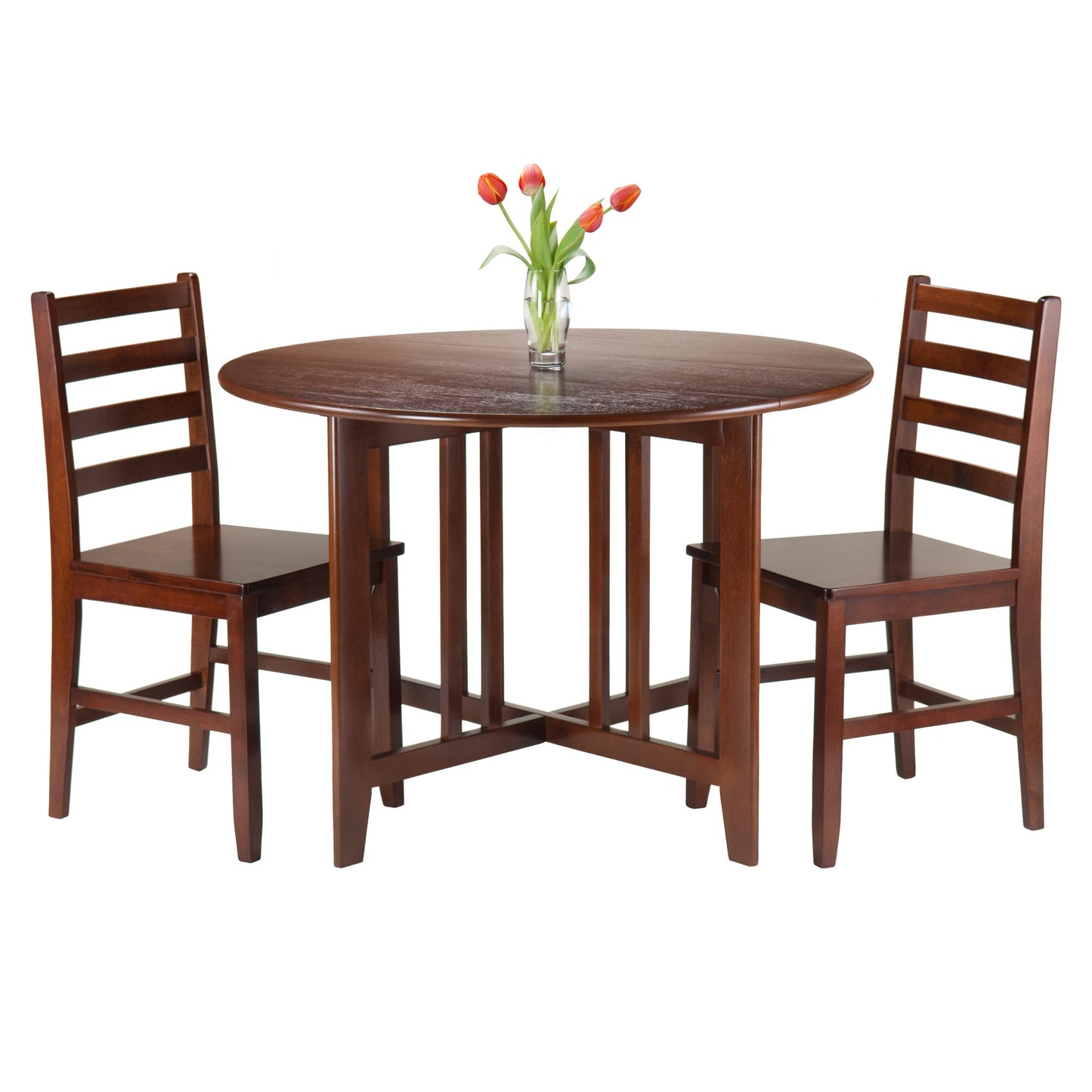 Alamo 3-Pc Drop Leaf Table with Ladder-back Chairs, Walnut A