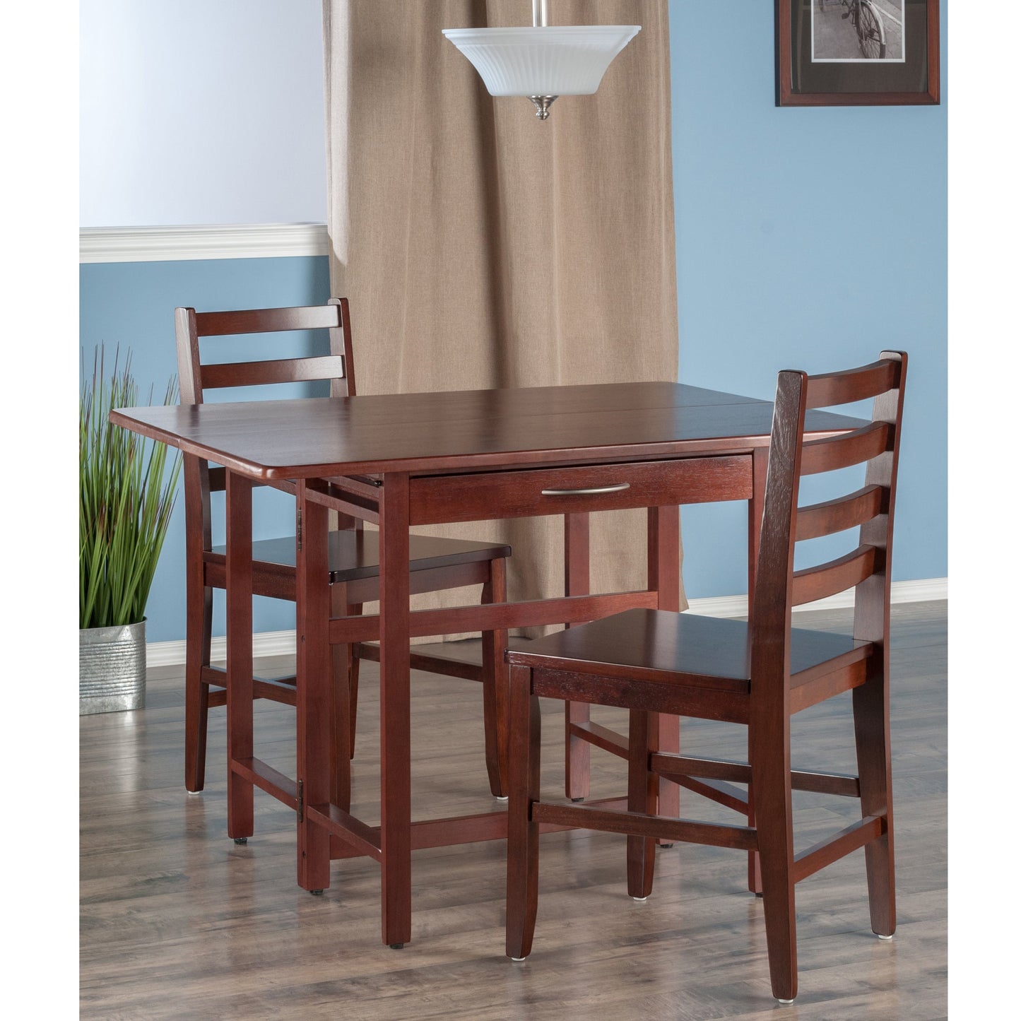 Taylor 3-Pc Drop Leaf Table with Ladder-back Chairs, Walnut A