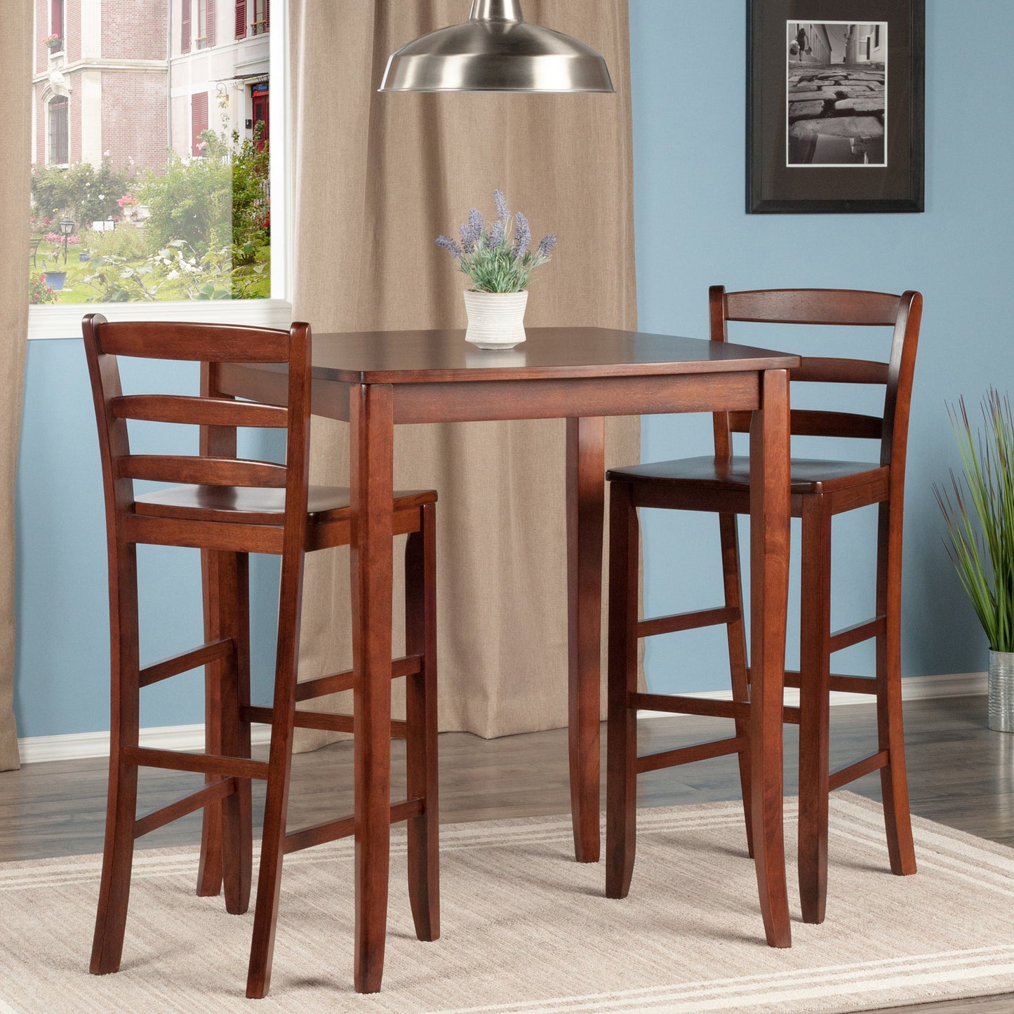 Inglewood 3-Pc High Dining Table with Ladder-back Bar Stools, Walnut