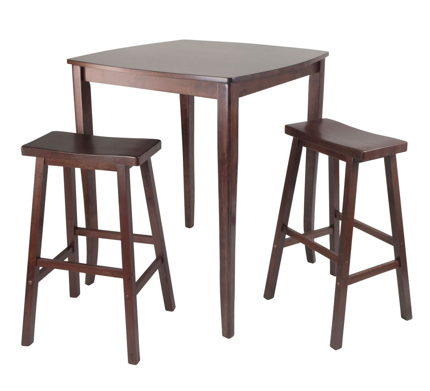 Inglewood 3-Pc High Dining Table with Saddle Seat Bar Stools, Walnut