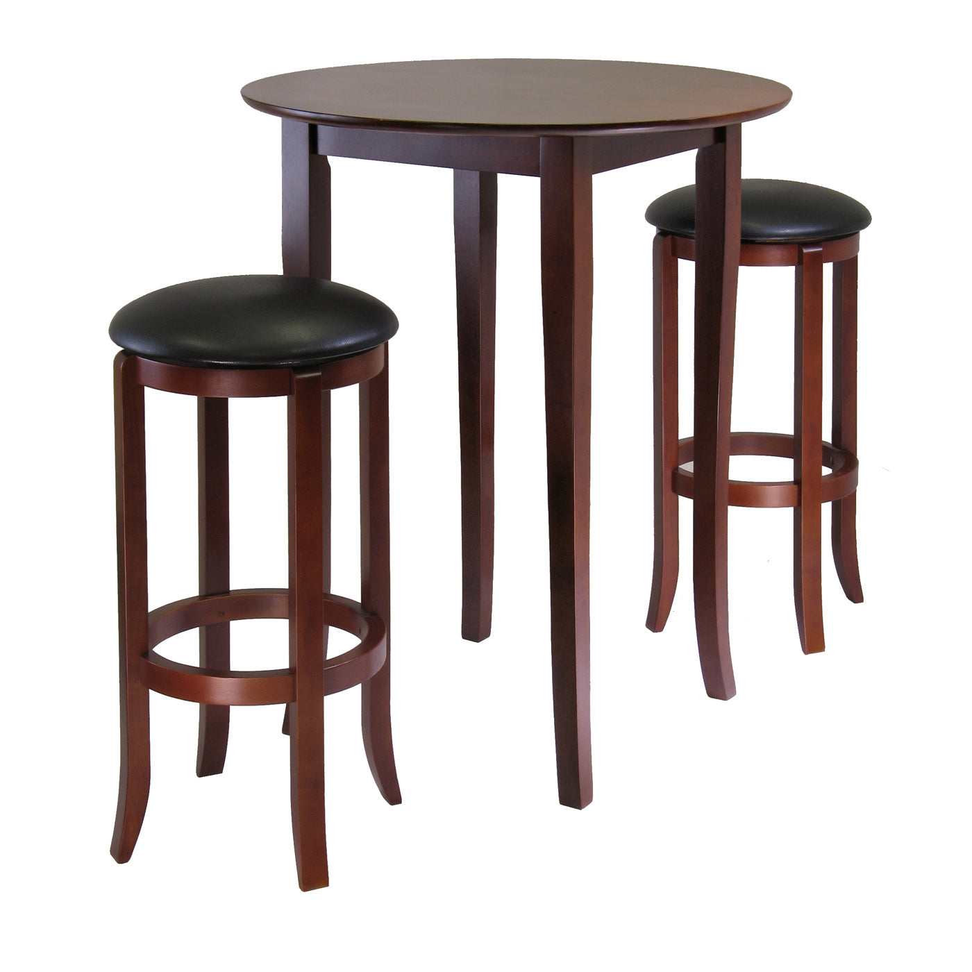 Fiona 3-Pc High Table with Cushion Swivel Seat Bar Stools, Walnut and Black