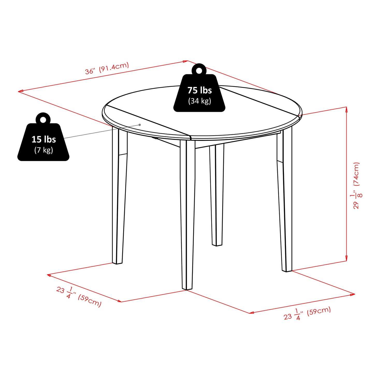 Clayton 3-Pc Drop Leaf Table with Key Hole-back Chairs, Walnut