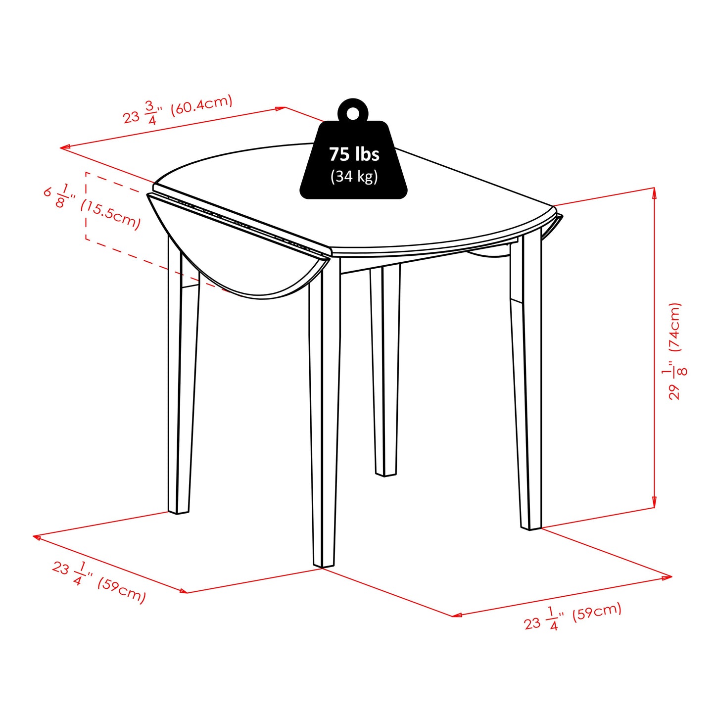 Clayton 3-Pc Drop Leaf Table with Key Hole-back Chairs, Walnut