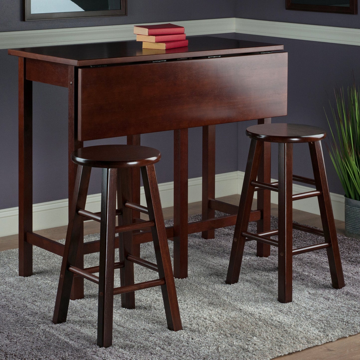 Lynnwood Drop Leaf Island Table with Counter Stools, Walnut