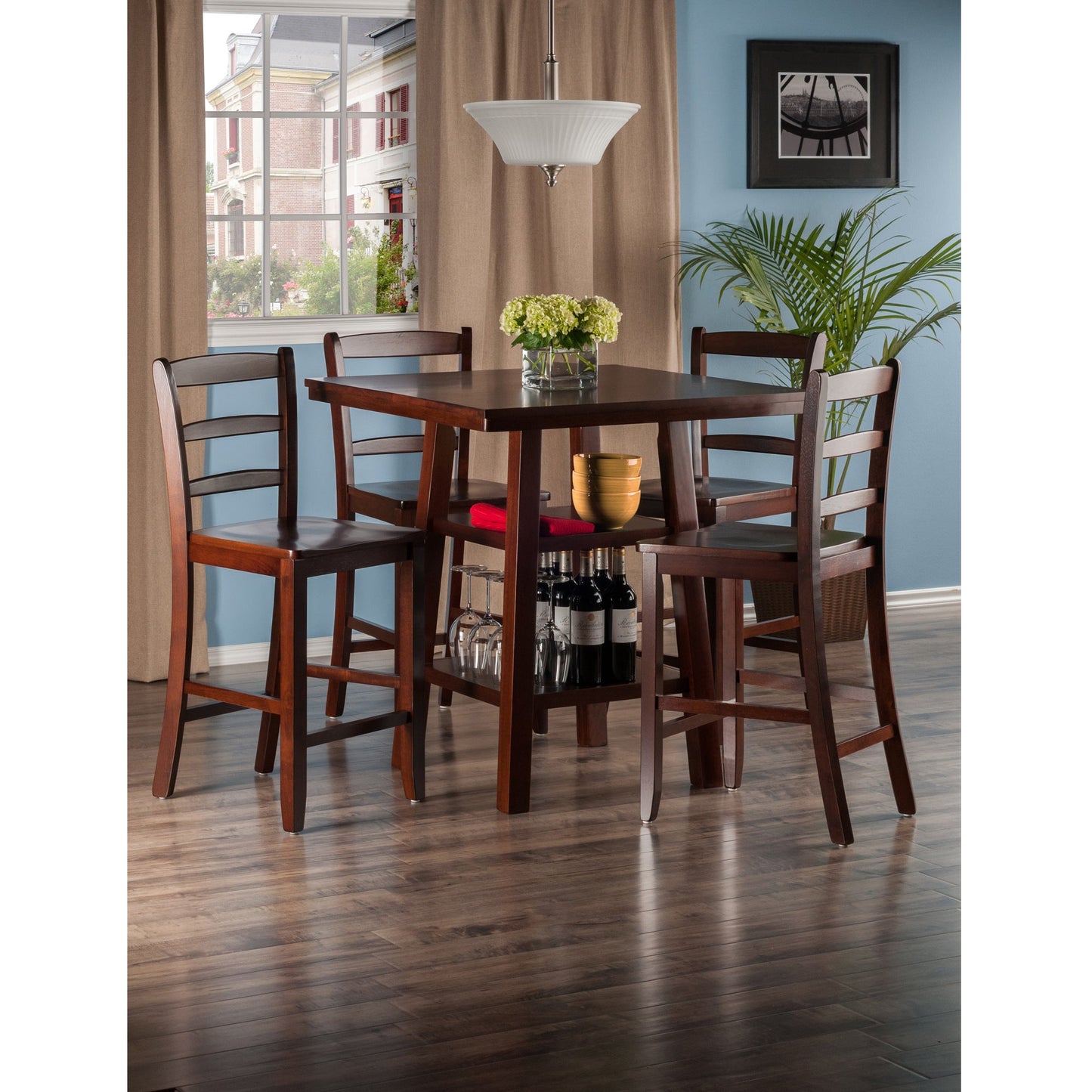 Orlando 5-Pc High Table with Ladder-back Counter Stools, Walnut