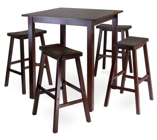 Parkland 5-Pc High Table with Saddle Seat Bar Stools, Walnut