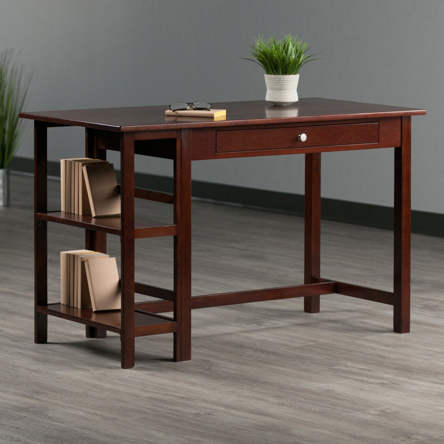 Velda Writing Desk with Shelves, Walnut