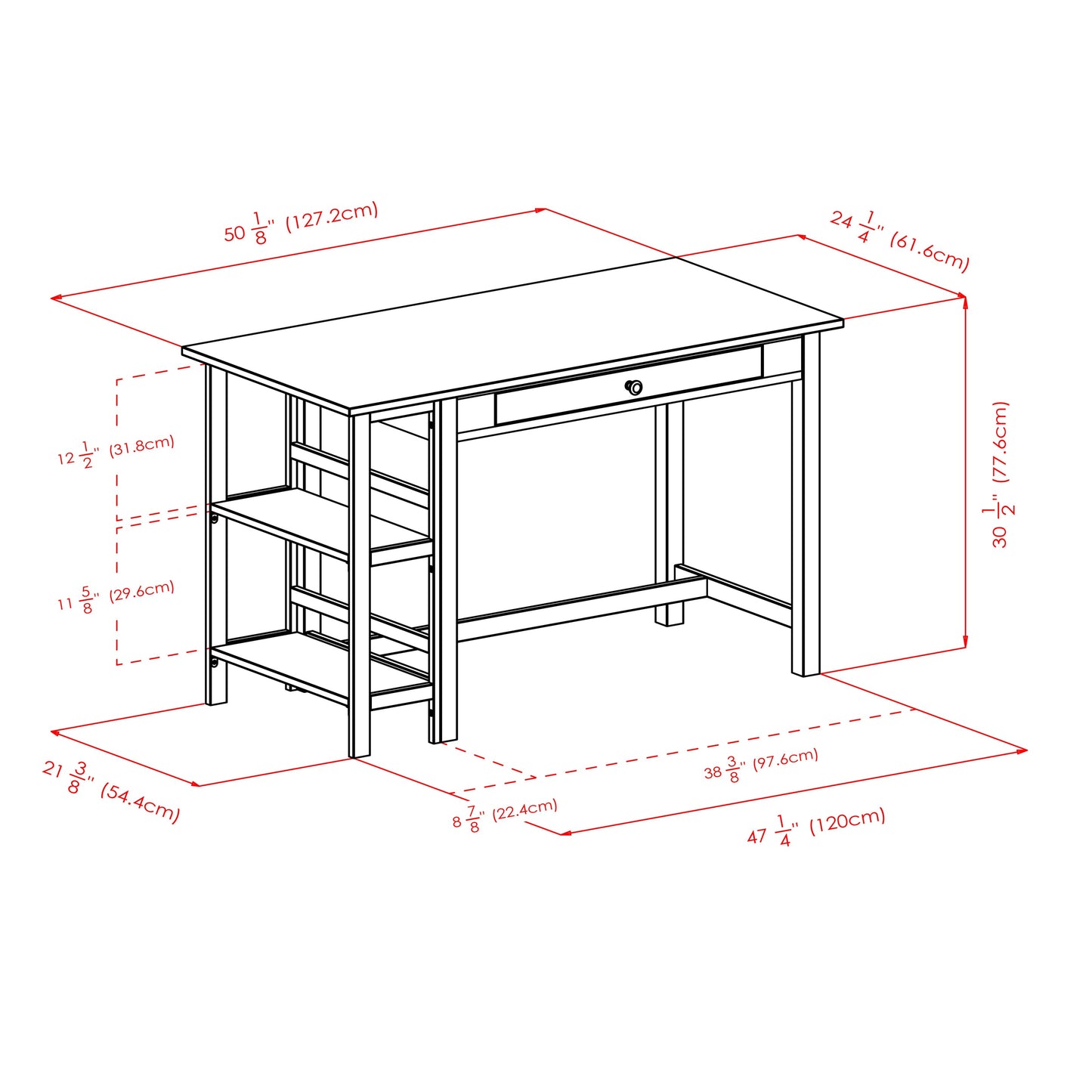 Velda Writing Desk with Shelves, Walnut