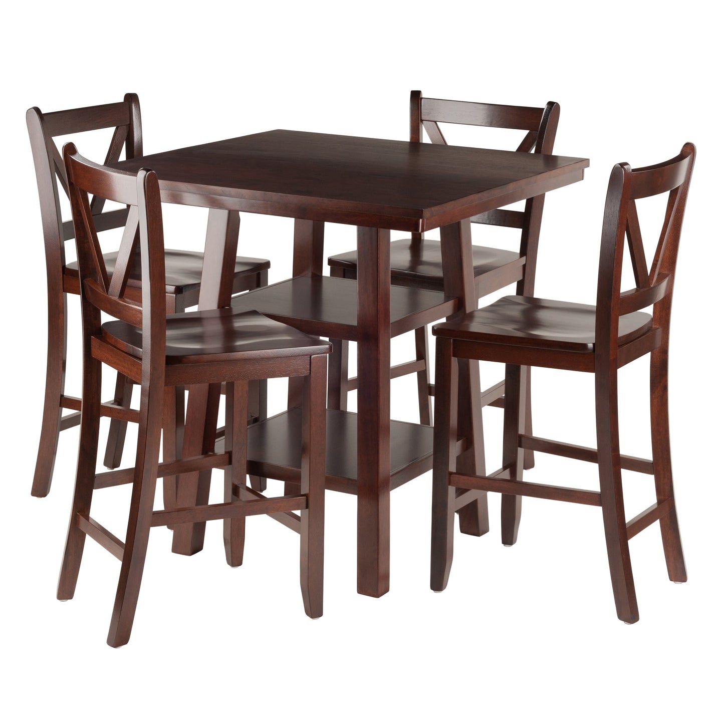 Orlando 5-Pc High Table with V-Back Counter Stools, Walnut