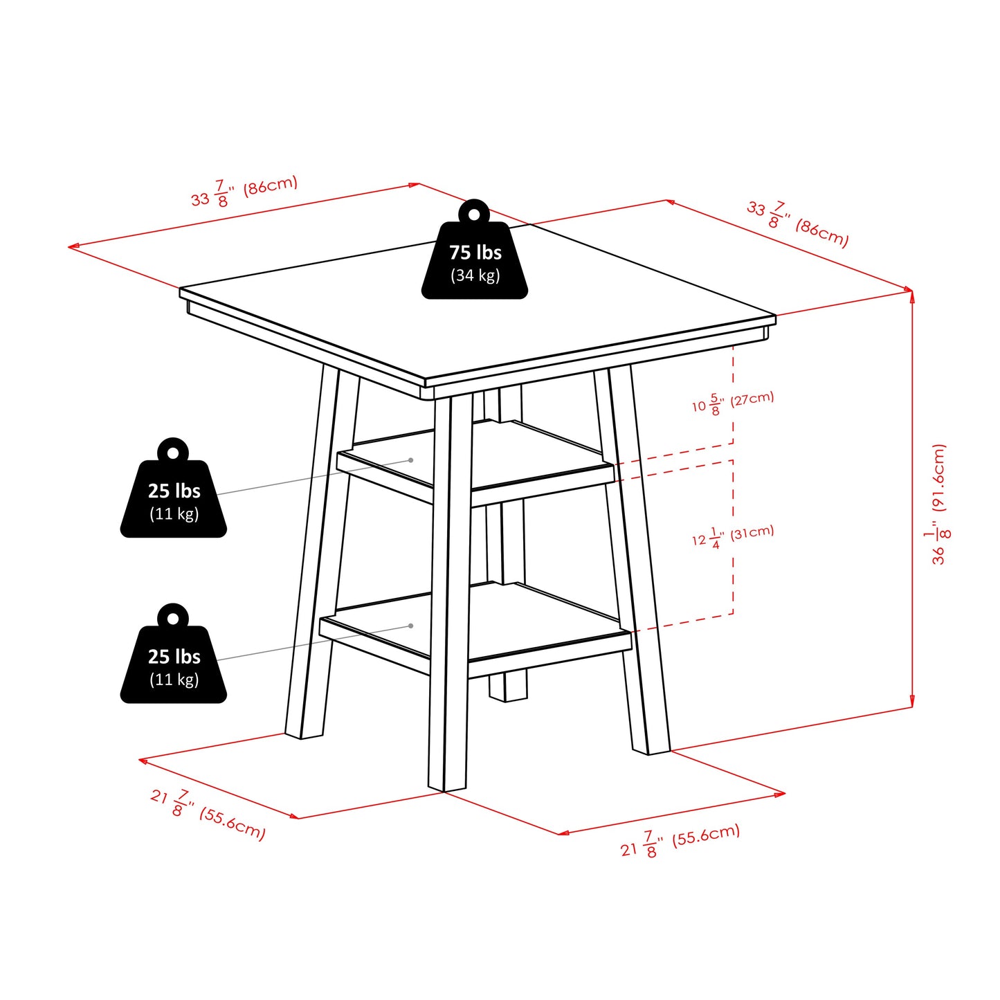 Orlando 5-Pc High Table with V-Back Counter Stools, Walnut